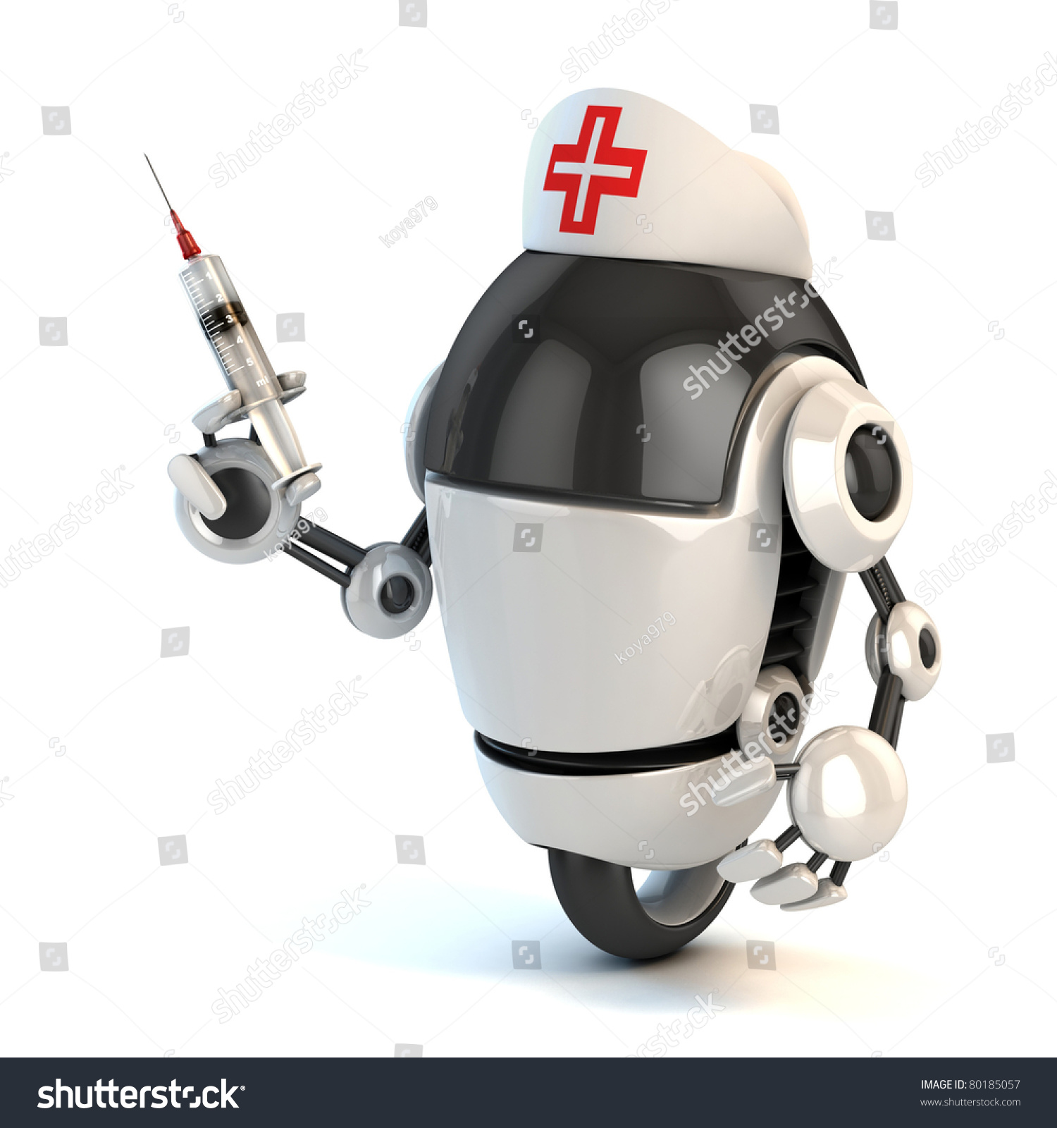 Robot Nurse Holding The Syringe 3d Illustration