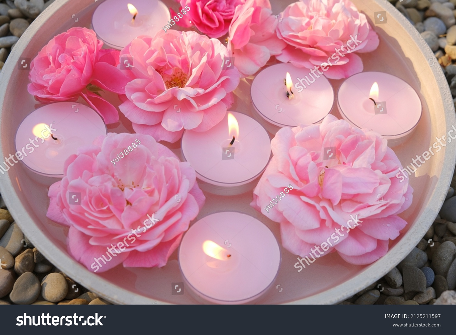 Rose Candlespink Burning Candles Pink Roses Stock Photo Edit Now