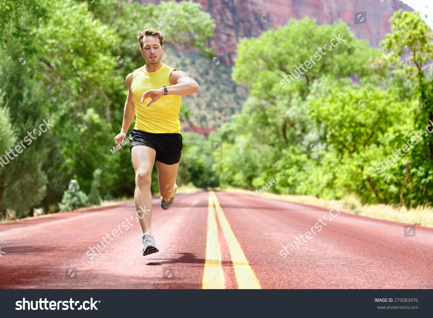 Running Man Sprinting Looking Heart Rate Stock Photo 275083976