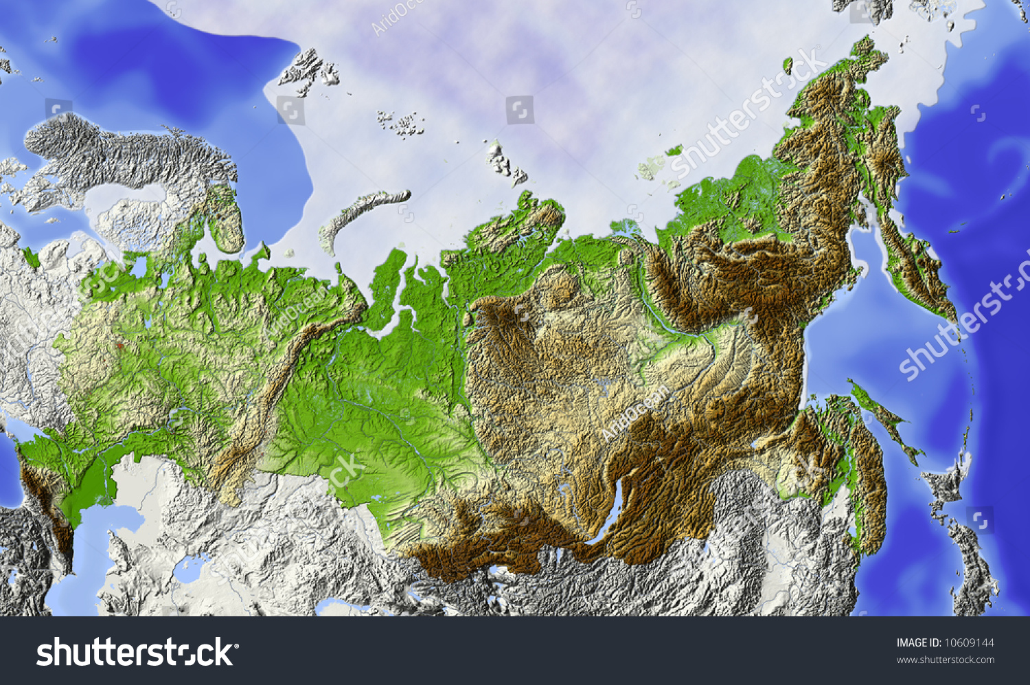 Russia. Shaded Relief Map Of Russian Federation, With Rivers, Major