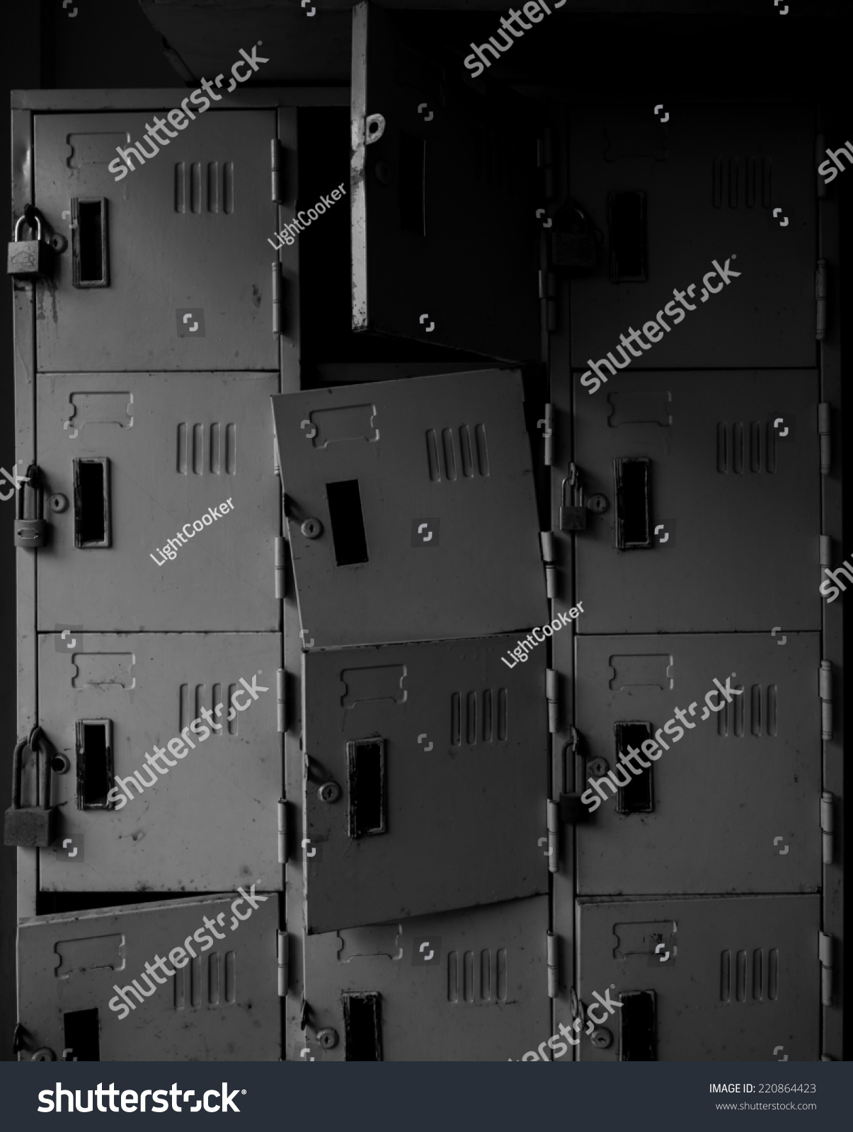 Rusty Old Broken Grunge Locker Monochrome Stock Photo 220864423