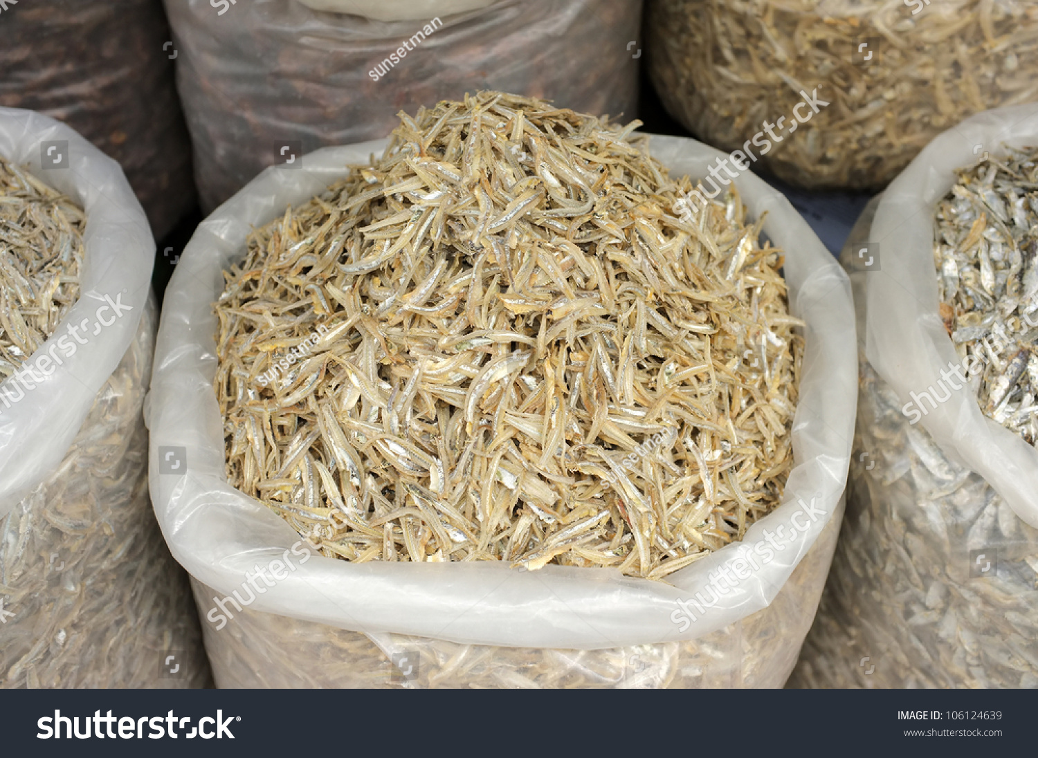 Sacks Of Anchovy For Sale At The Market Sacks Of Anchovy For Sale At The Market