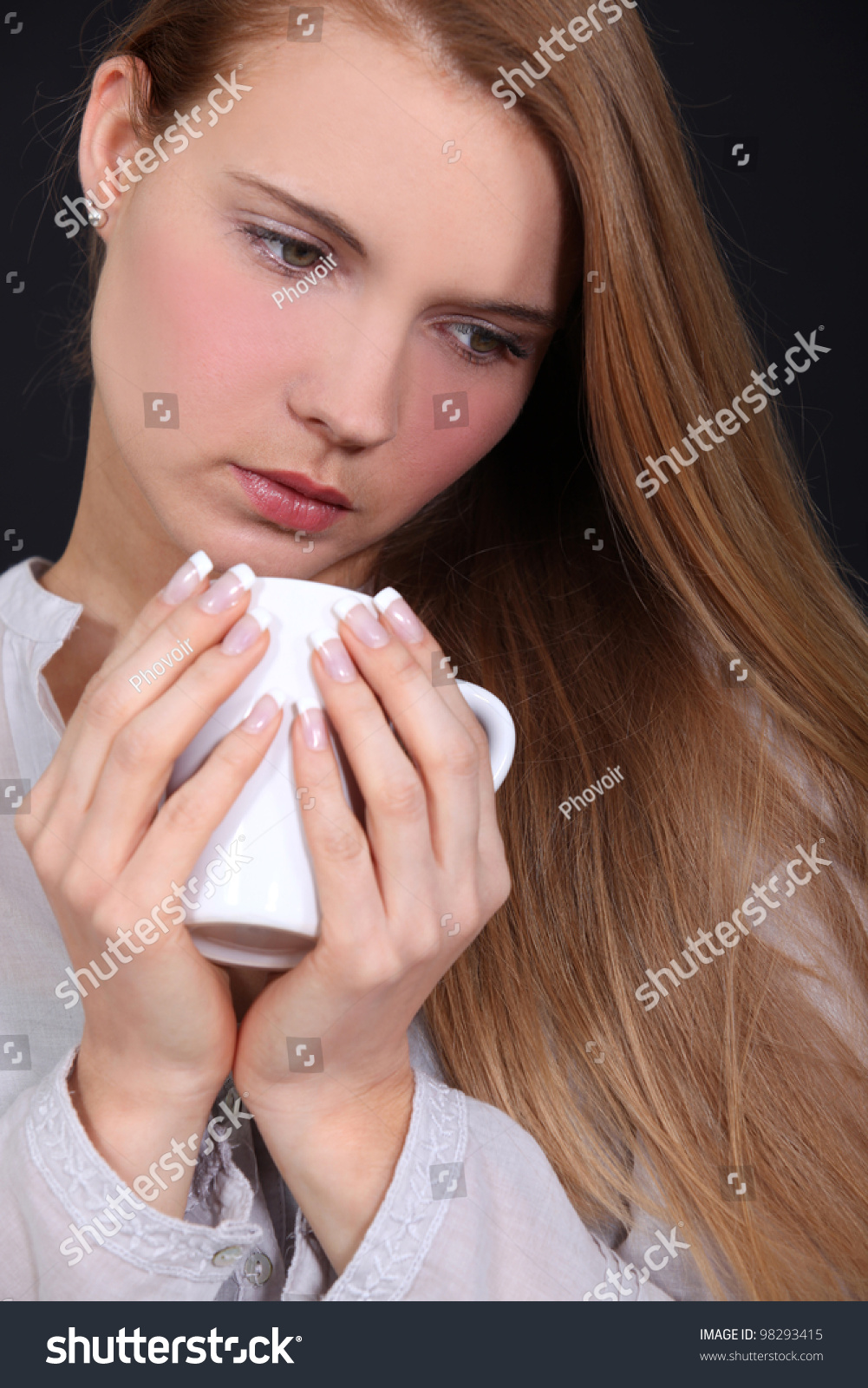 Sad Woman With A Hot Drink Stock Photo 98293415 : Shutterstock