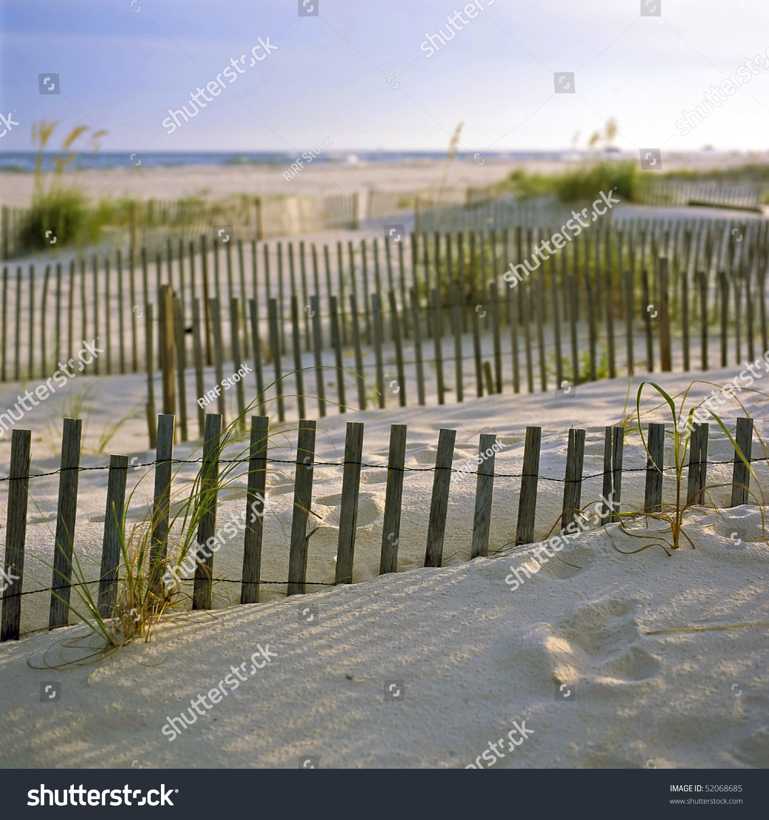 Sand Dunes And Beach Grasses At Sunset, Gulf Shores, Alabama. Stock