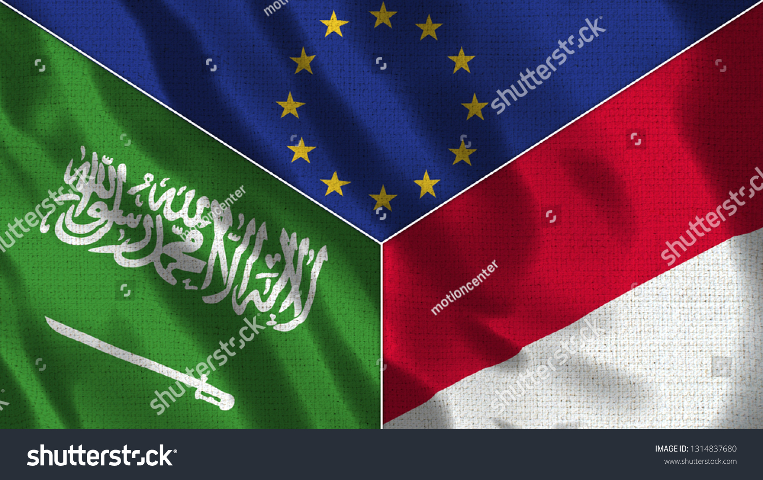 Saudi Arabia Monaco European Union Realistic Stock Illustration