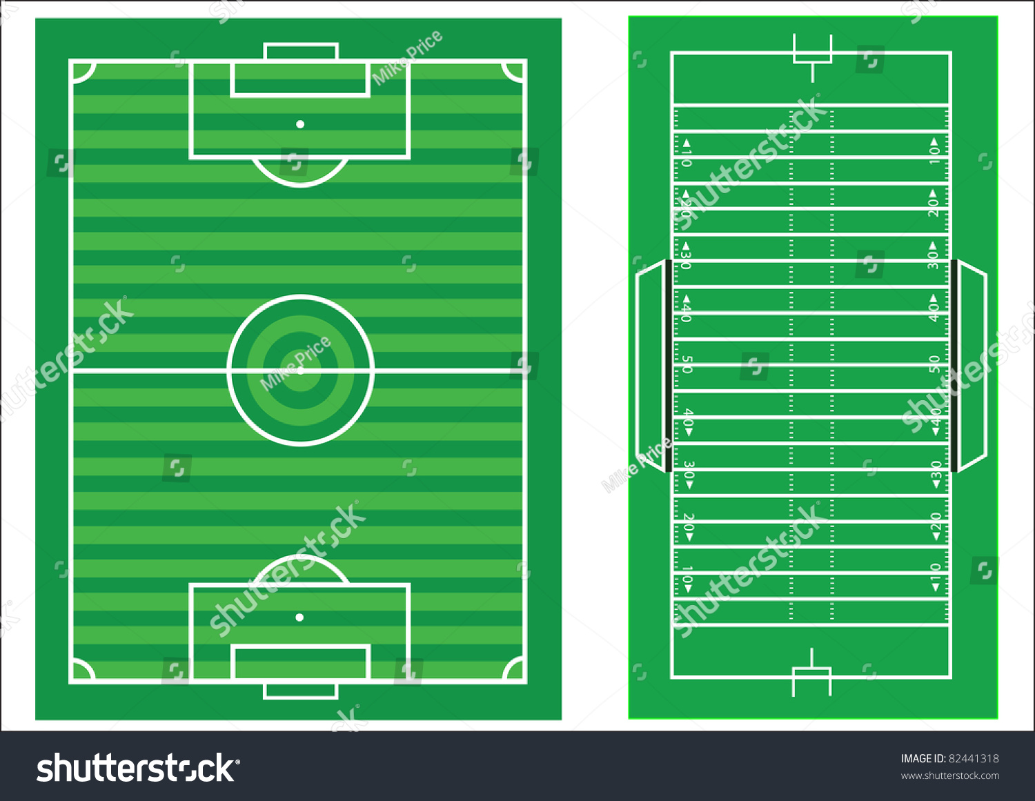 Scale Diagrams Of A Soccer Pitch And An American Football Field, With