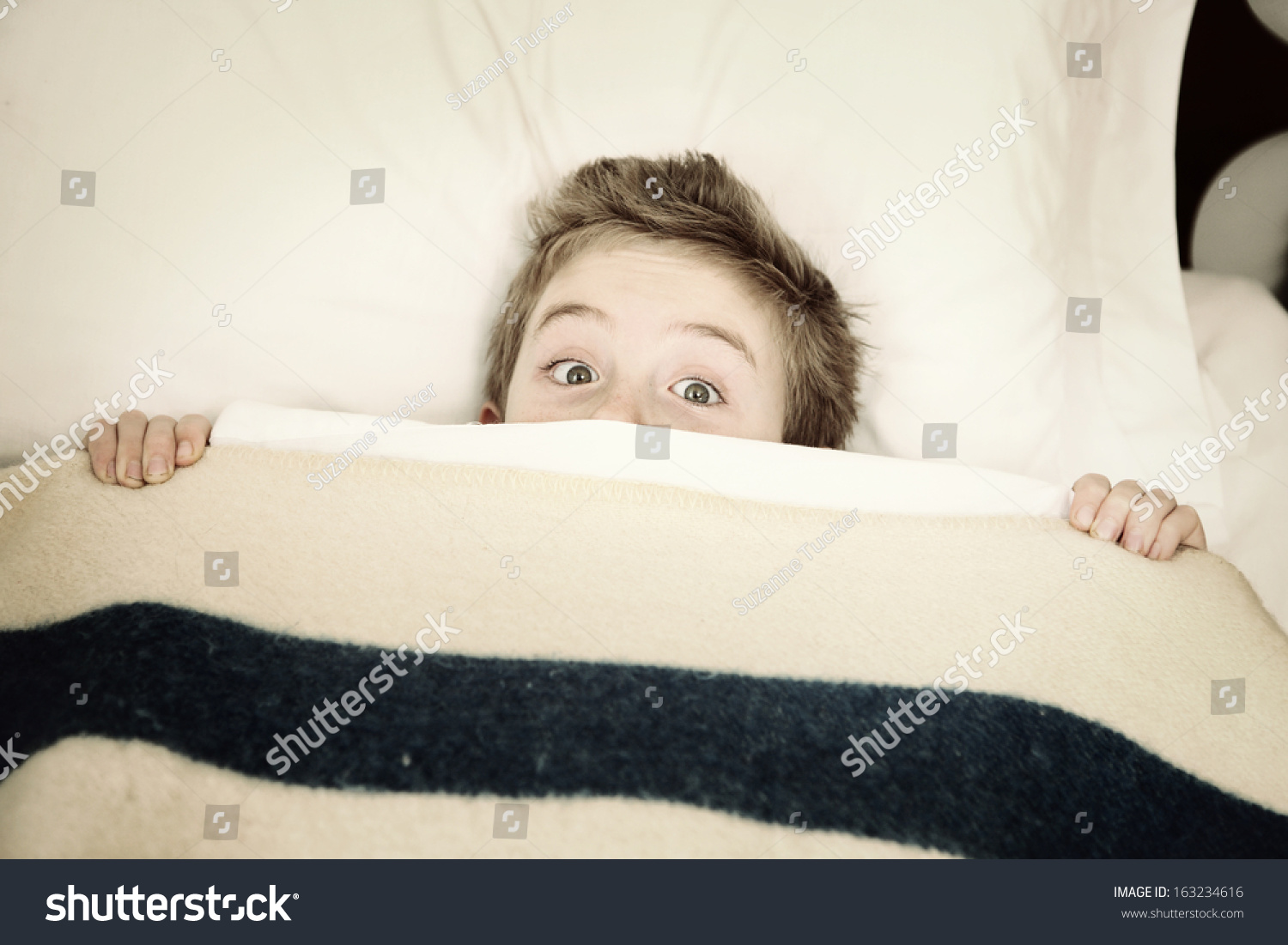 Scared Boy Hiding In Bed Stock Photo 163234616 Shutterstock