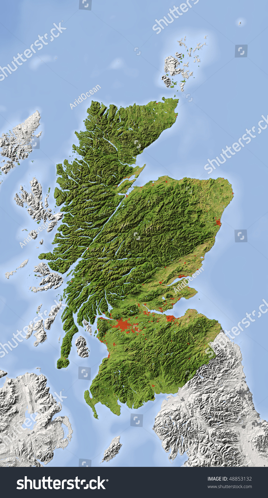 Scotland Shaded Relief Map Major Urban Stock Illustration 48853132 - Shutterstock