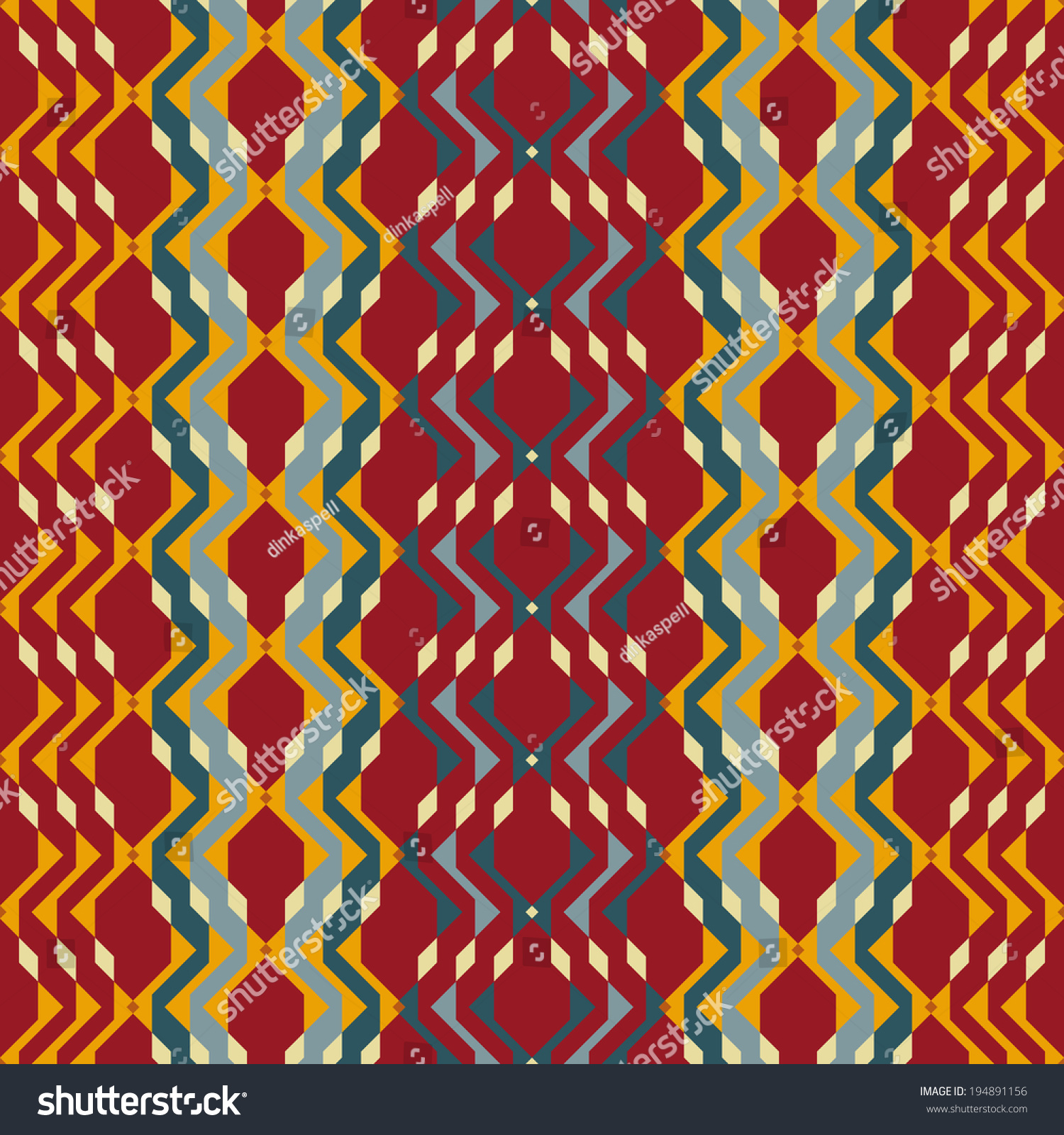 Seamless Angular Geometric Pattern Design, Reminiscent Of 70s Colors