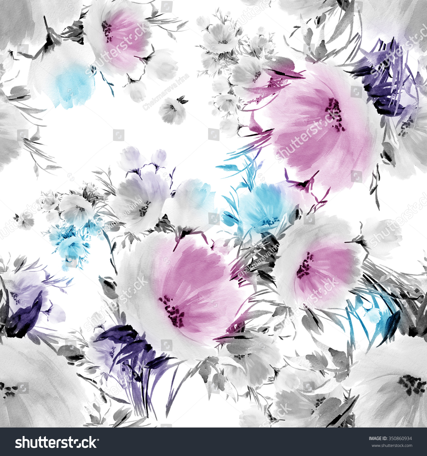 Seamless Pattern Watercolor Flowers G Vintage Stock Illustration