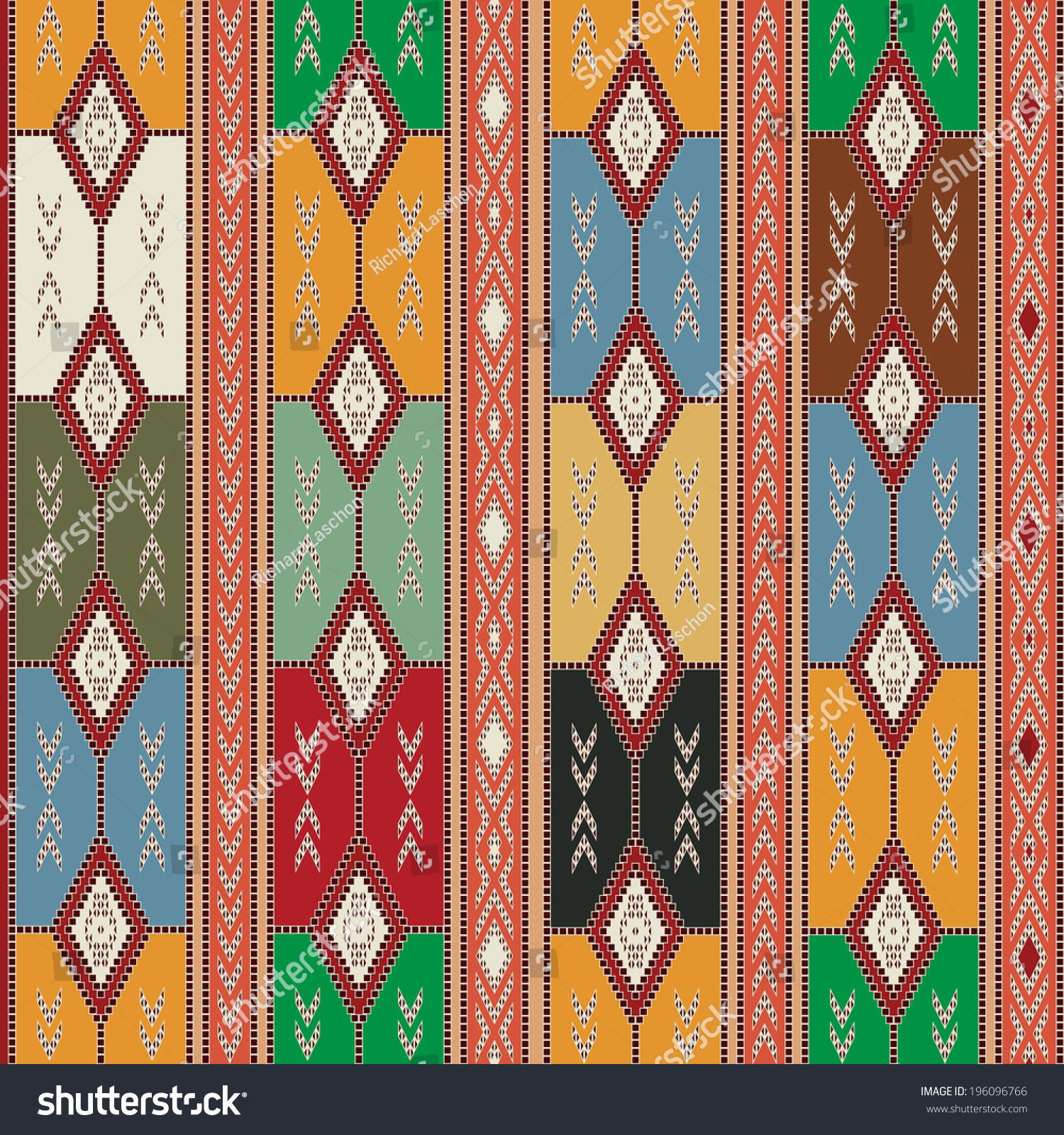 Seamless Texture Design With Cherokee Motif And Colors. Stock Photo