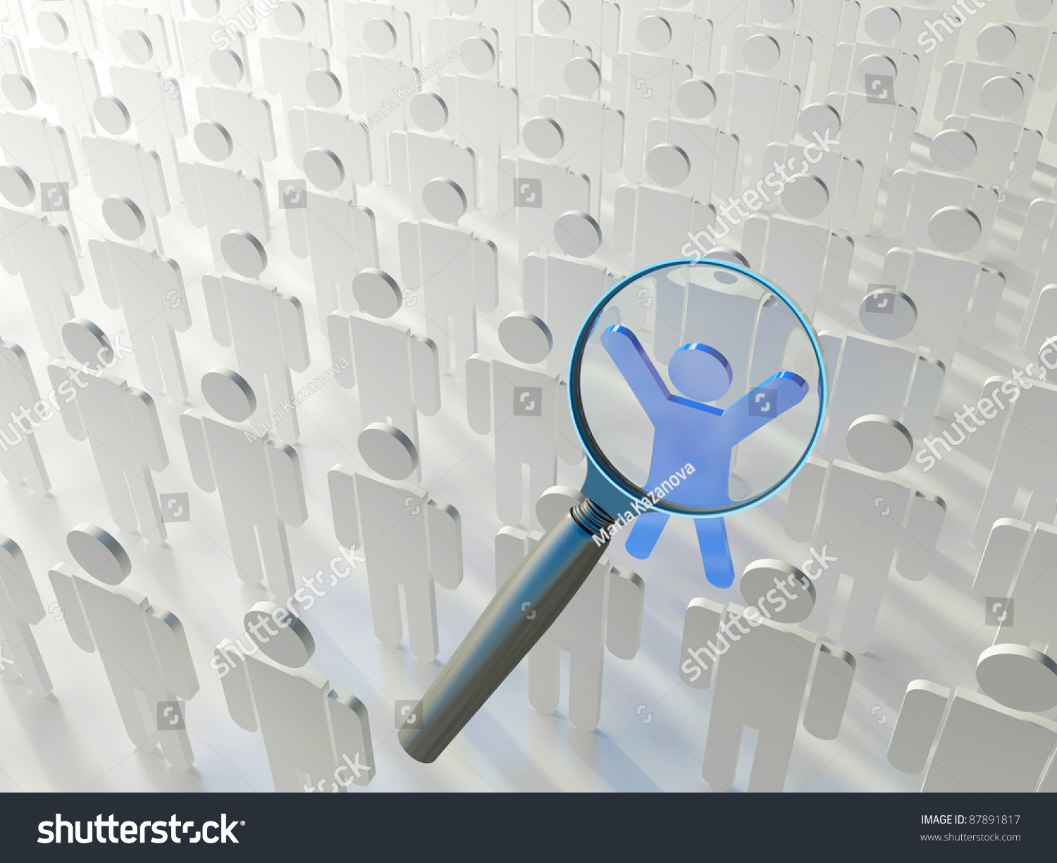 Searching For The Right Person Magnifying Glass Over The Blue Human