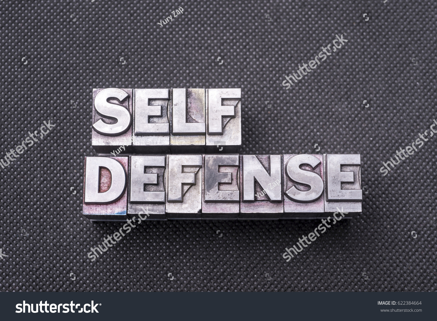 Self Defense Phrase Made Metallic Letterpress Stock Photo 622384664