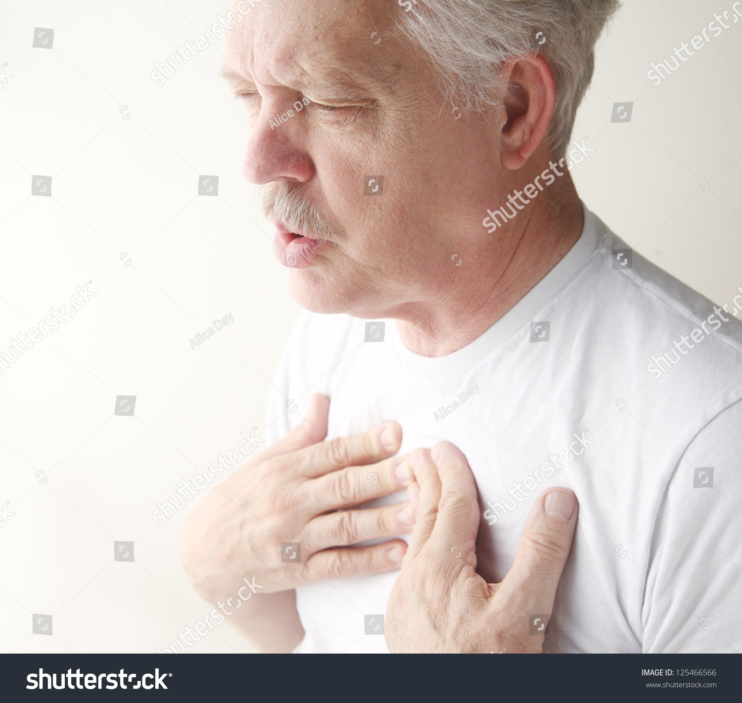 Senior Has Trouble Breathing With Chest Pain Stock Photo 125466566