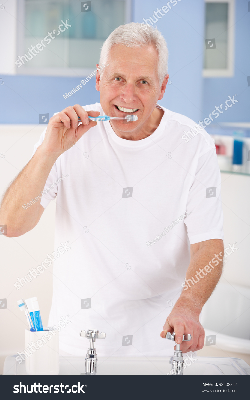 Senior Man Brushing Teeth Stock Photo 98508347 Shutterstock
