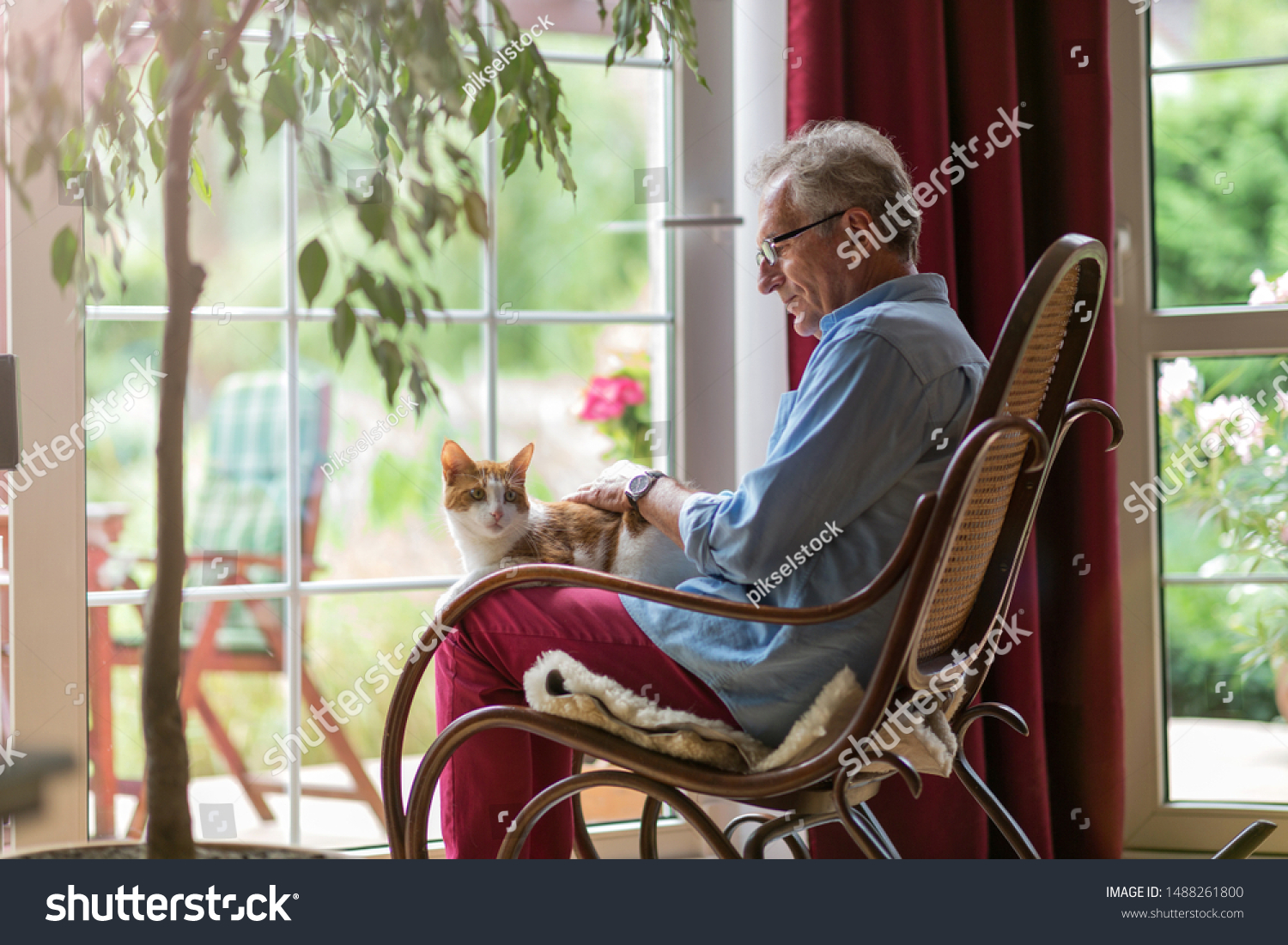 Senior Man Sitting Rocking Chair His Stock Photo Edit Now