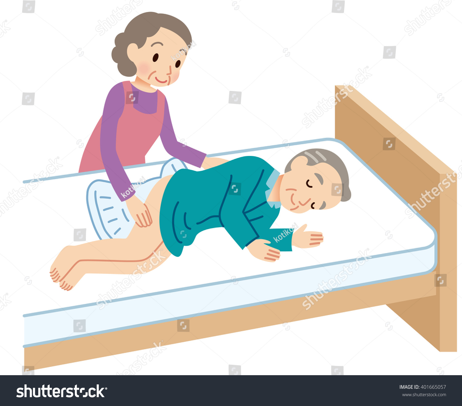 Senior Wife To Elderly Nursing Care Of Husband "Diaper Changing" Stock