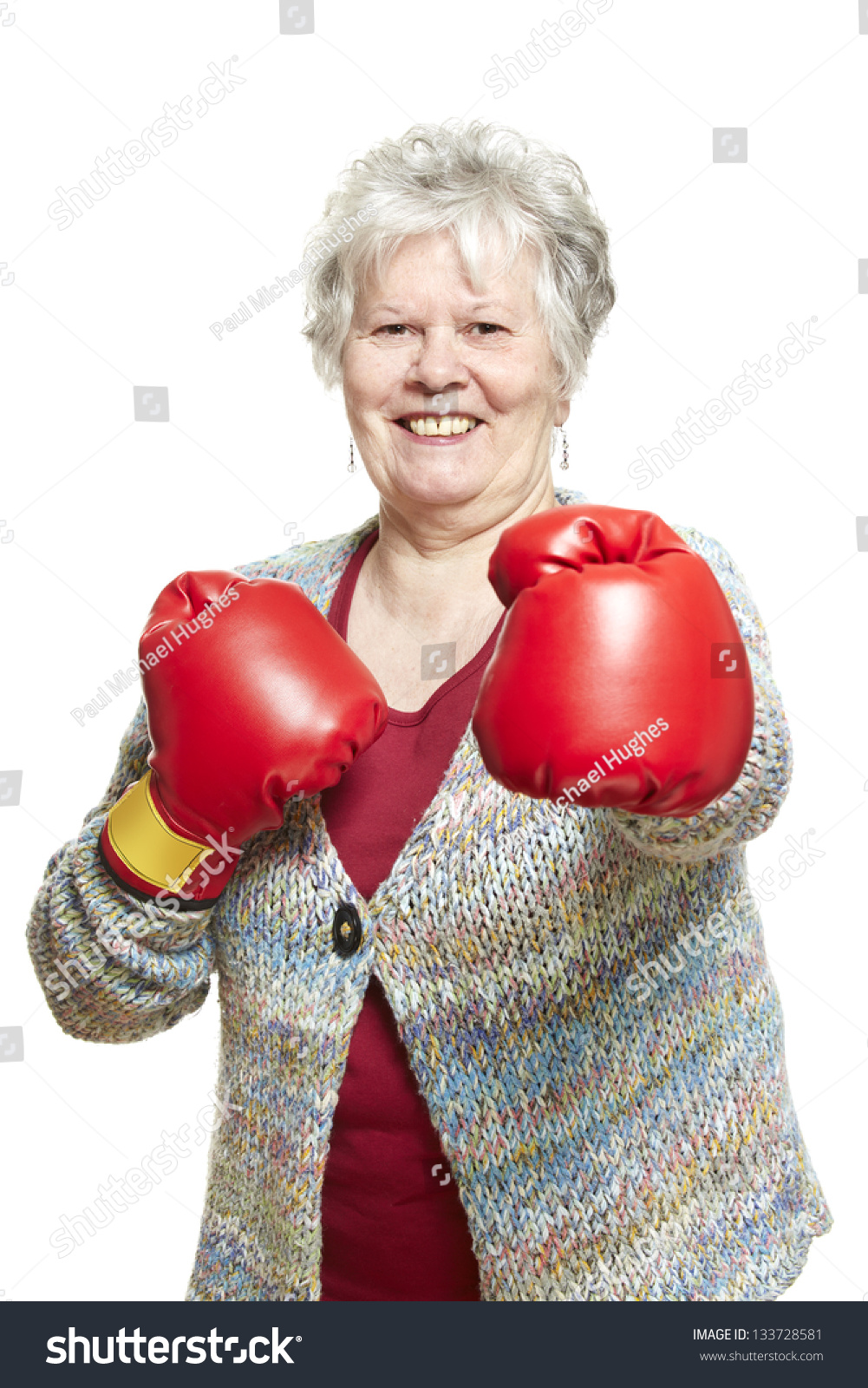 Senior Woman Wearing Boxing Gloves Smiling Stock Photo 133728581 