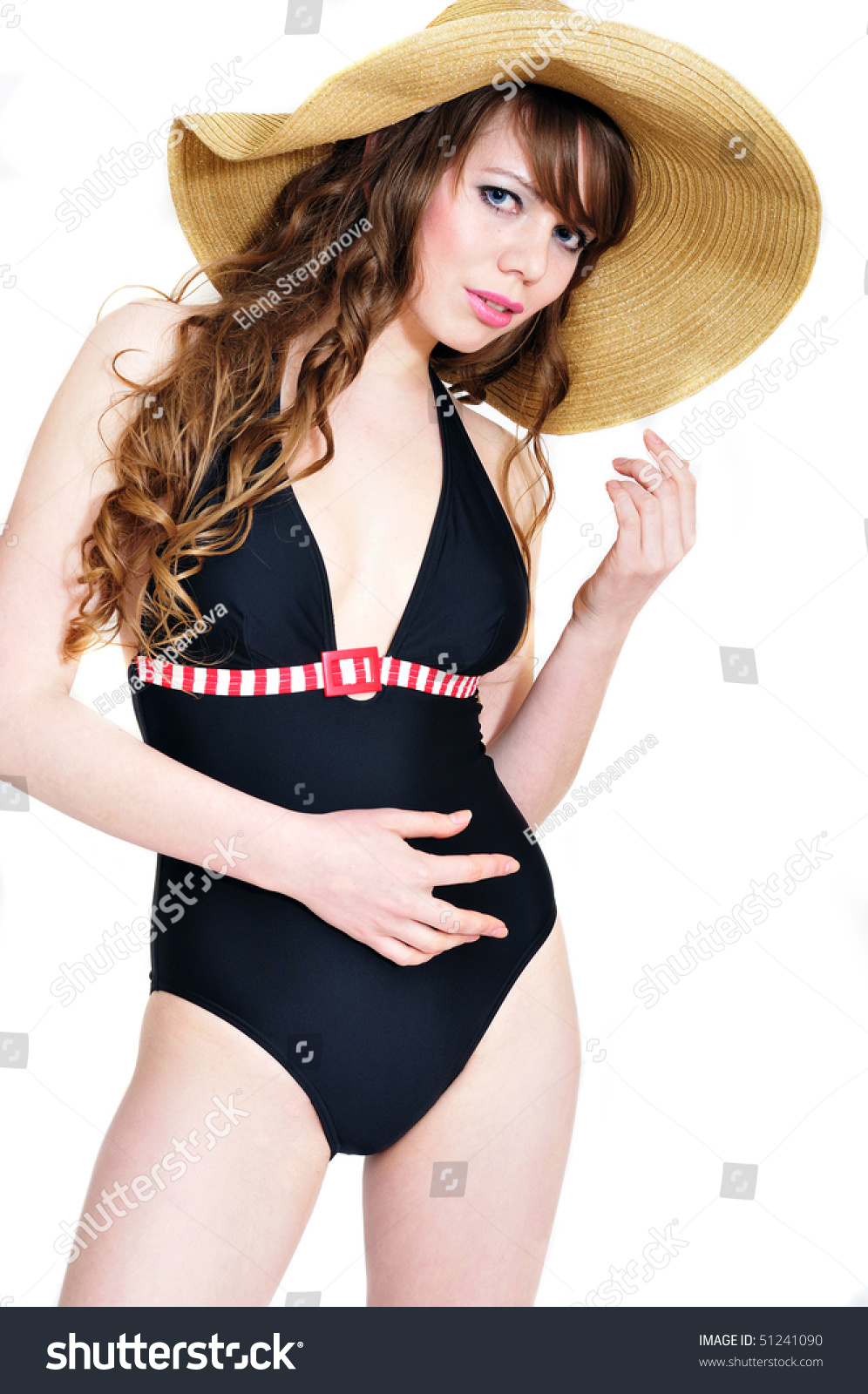 Sensual Longhaired Bikini Girl Wearing Straw Stock Photo Edit Now