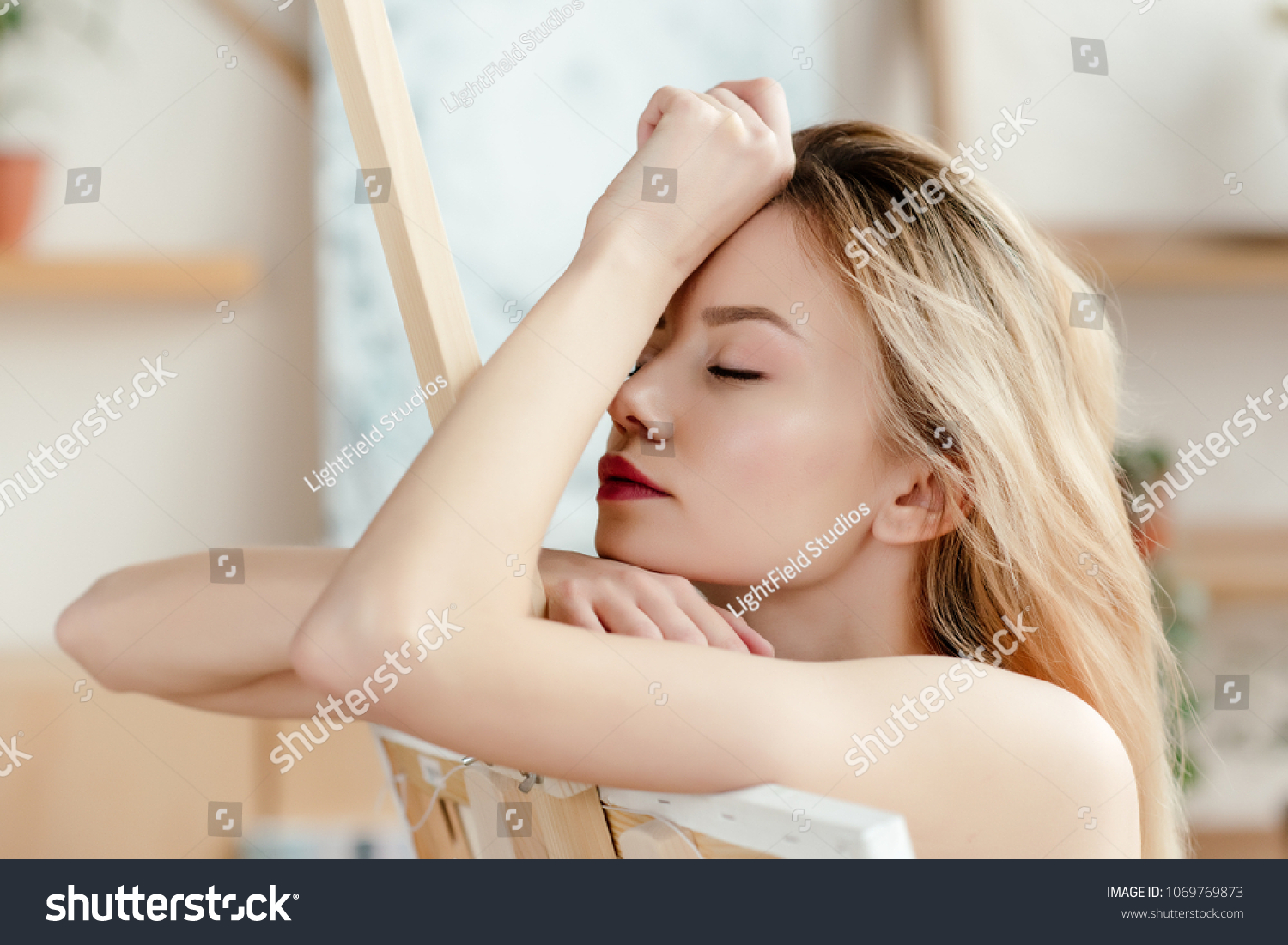 Sensual Naked Artist Leaning Picture On Stock Photo Shutterstock