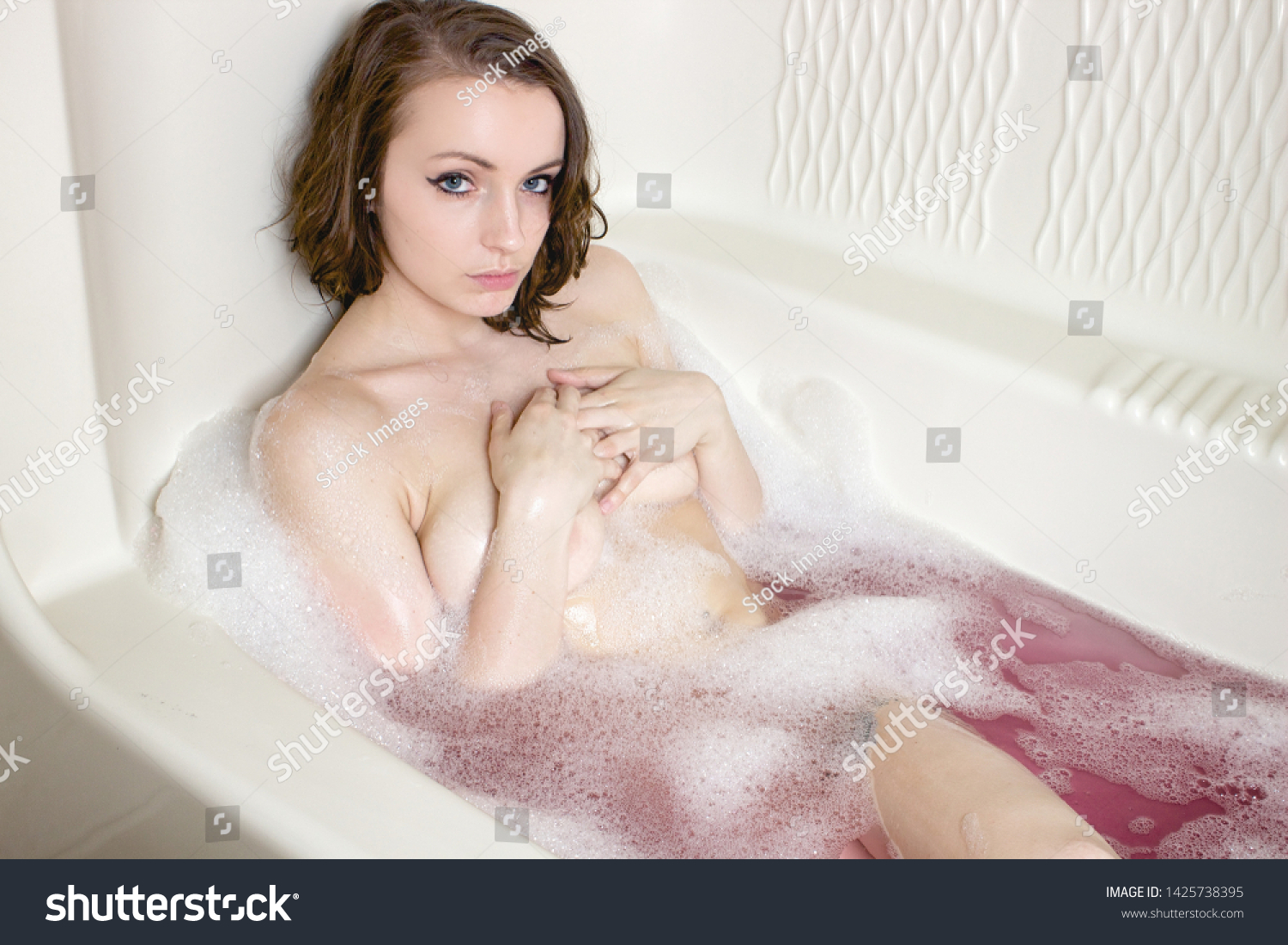 Sensual Woman Taking Bubble Bath Portrait Stock Photo Edit Now