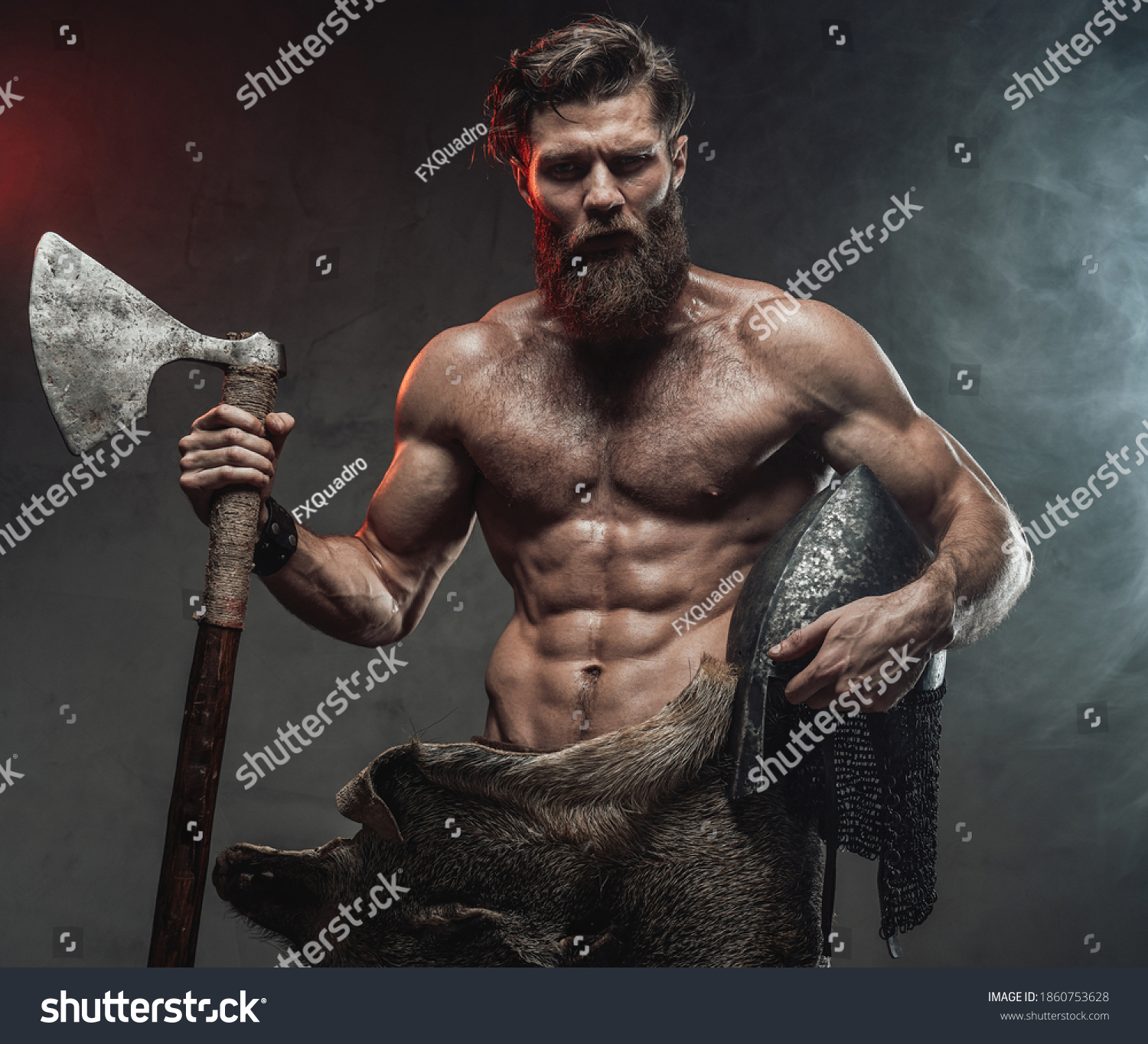 Serious Muscular Viking Beard Naked Torso Foto Stok Shutterstock