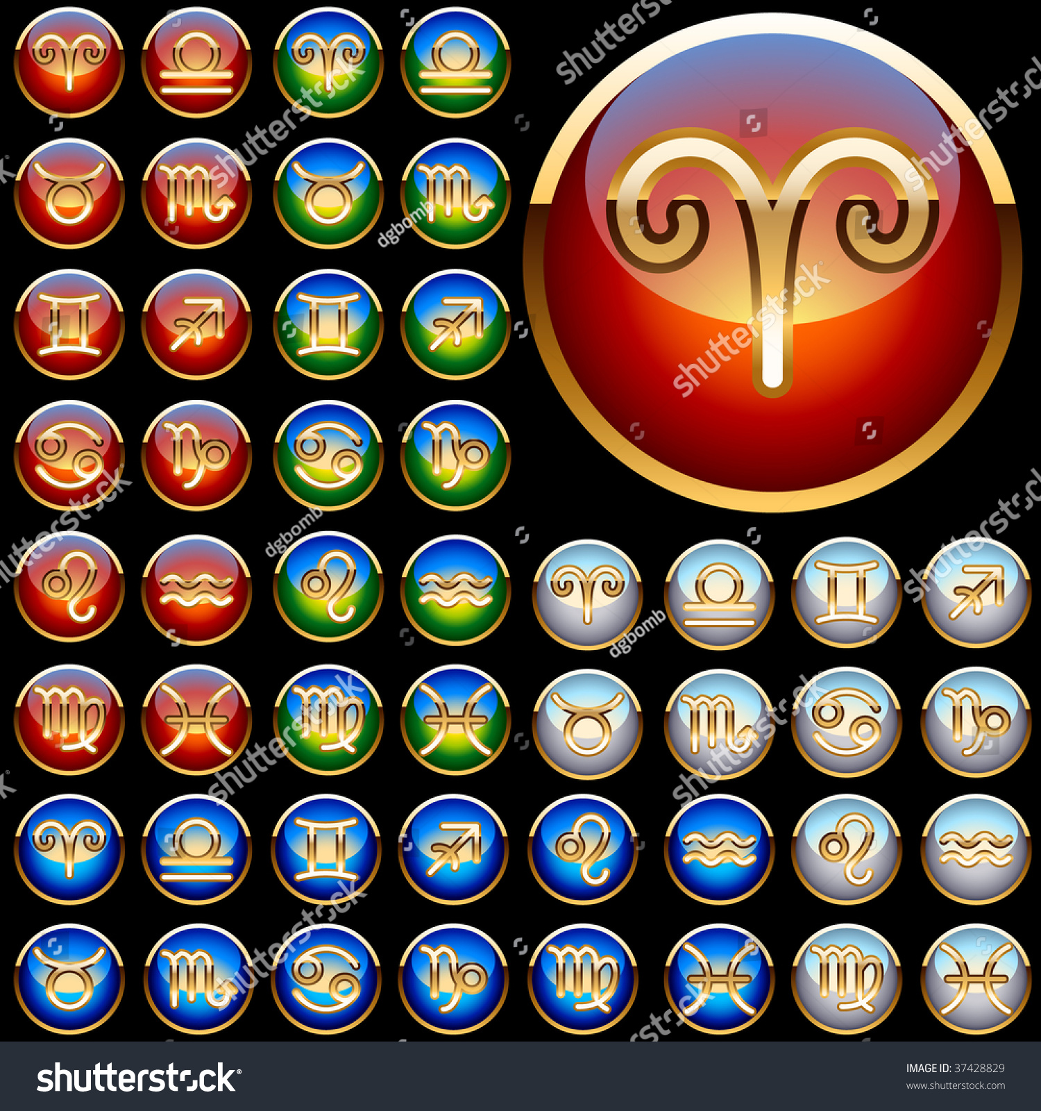 Set Of A Glossy Zodiac Symbols In Four Colors Imagen de archivo (stock