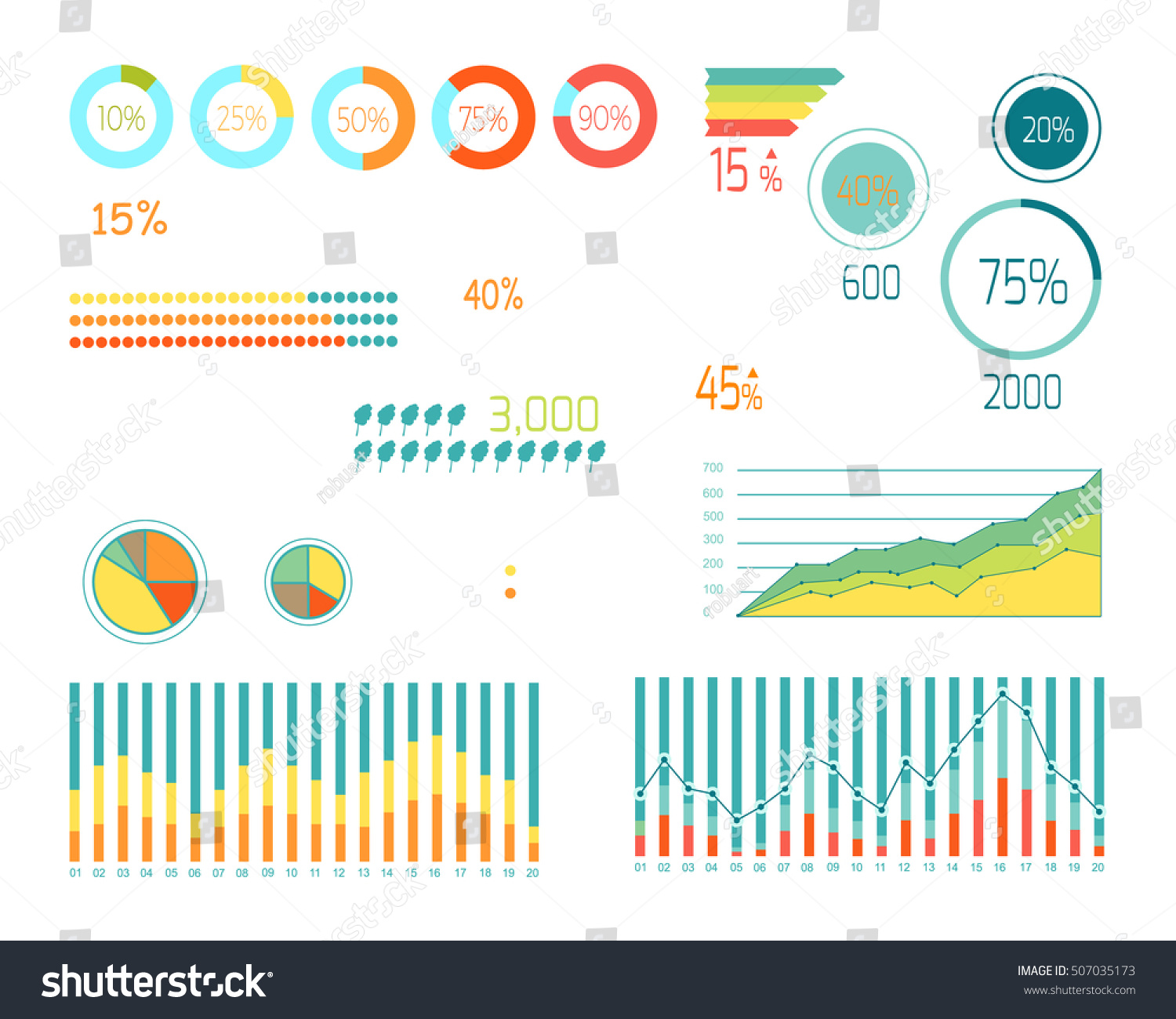 Set Elements Wind Infographics Graphs Charts