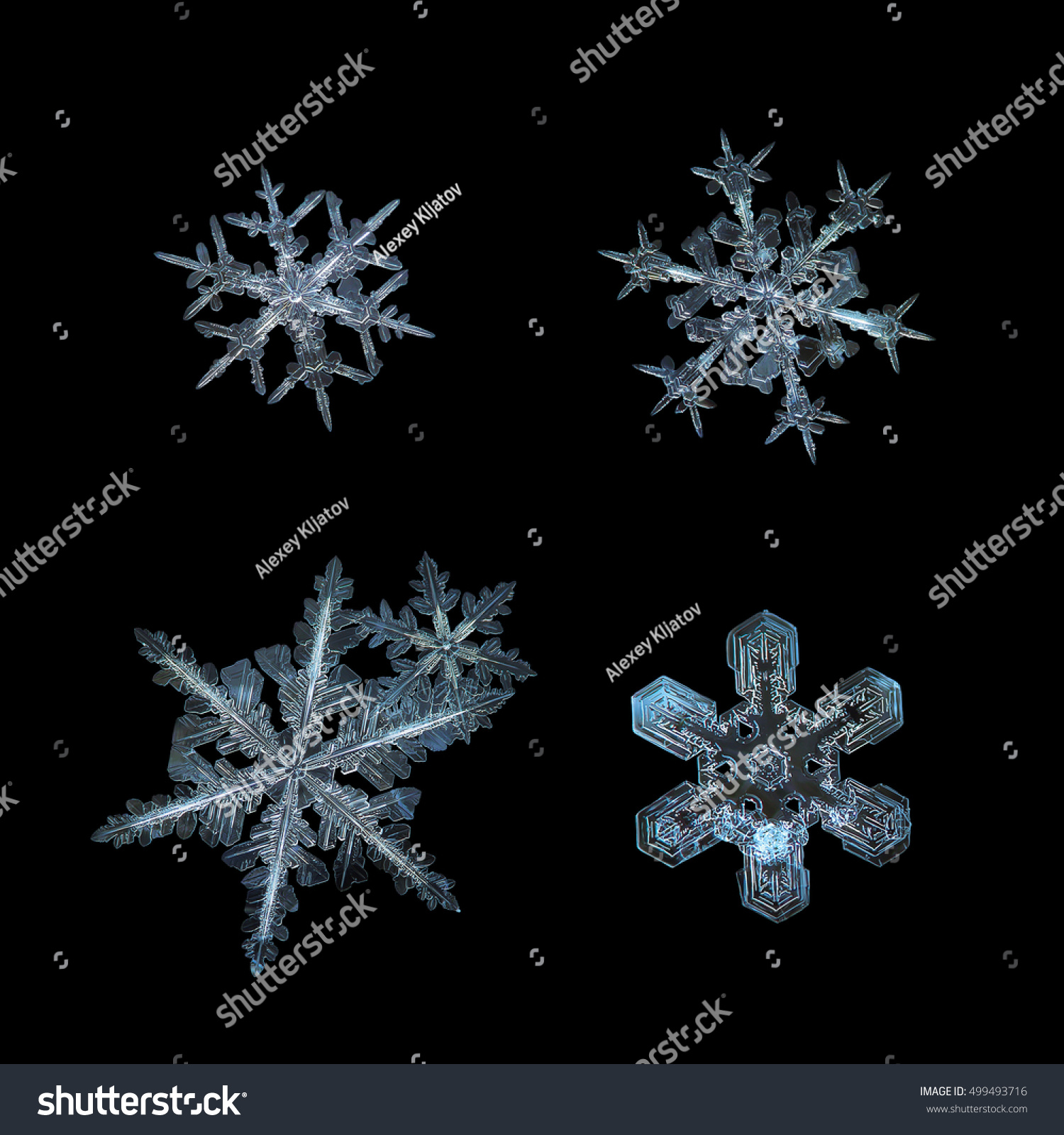 Set Four Snowflakes Isolated On Black Stock Photo Edit Now