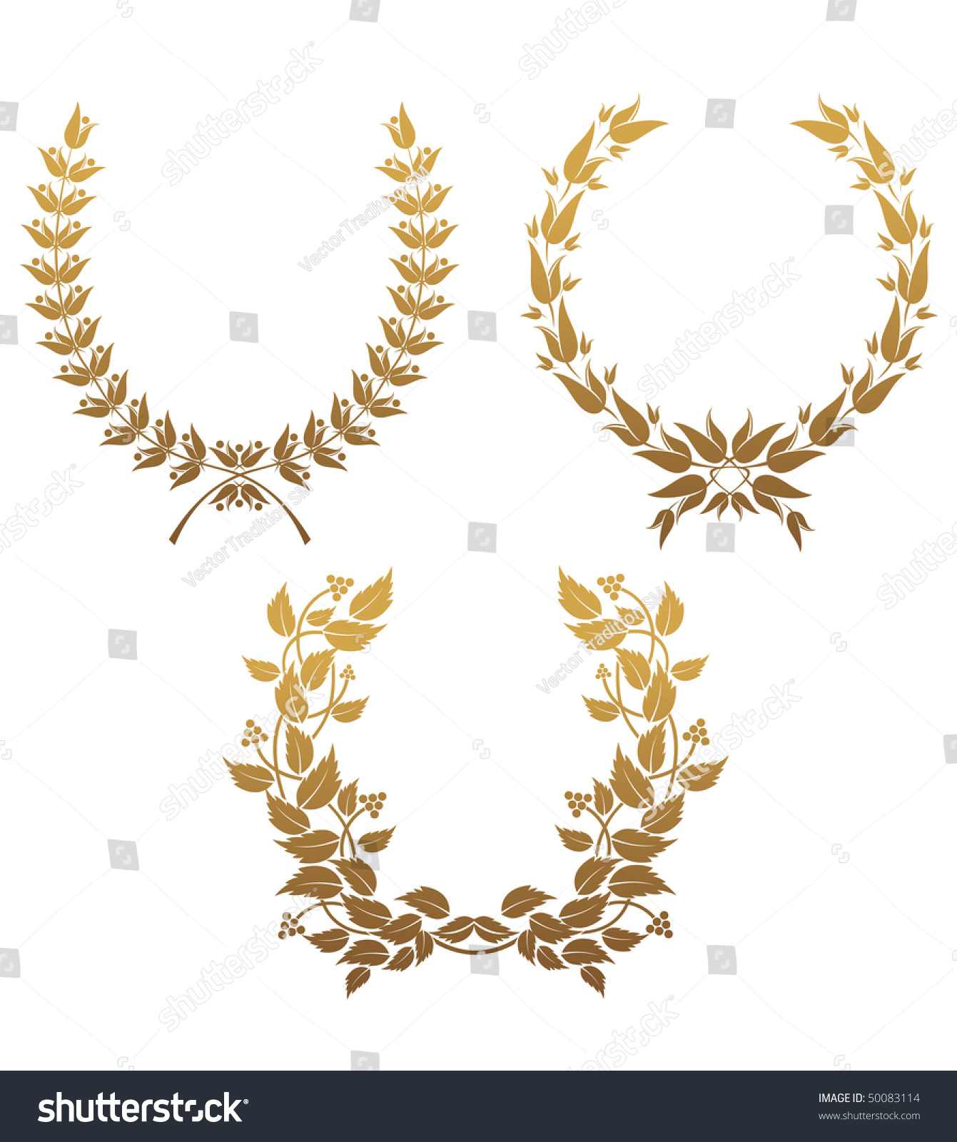 Set Of Gold Laurel Wreaths For Design Vector Version Is Also Available