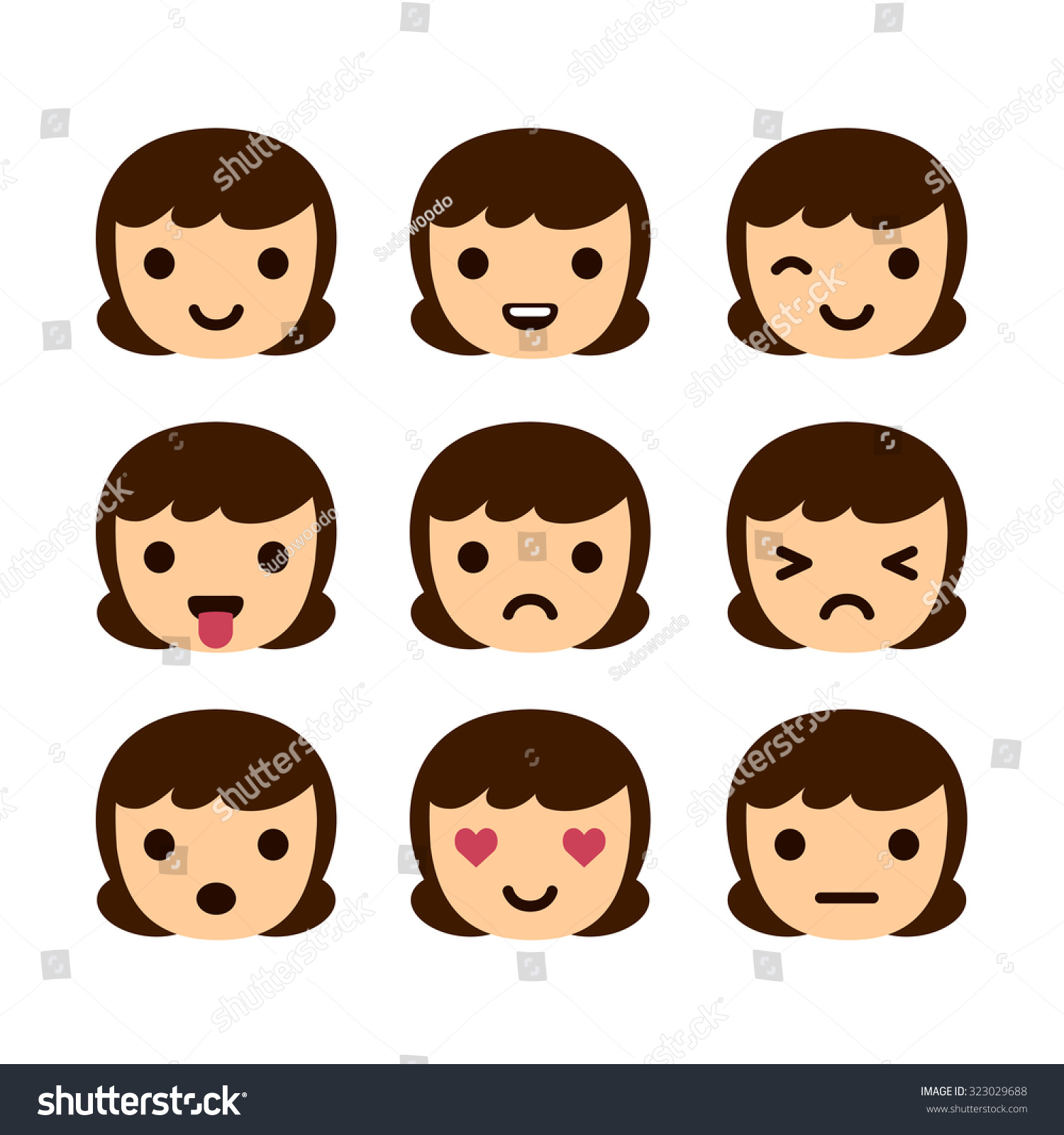 Set 9 Human Emoticons Very Simple Stock Illustration 323029688