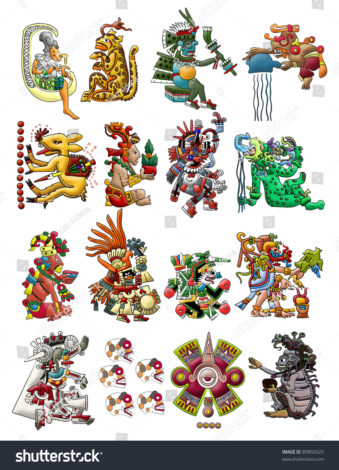 Set Mayan Aztec Deities Isolated On Stock Illustration 89892625