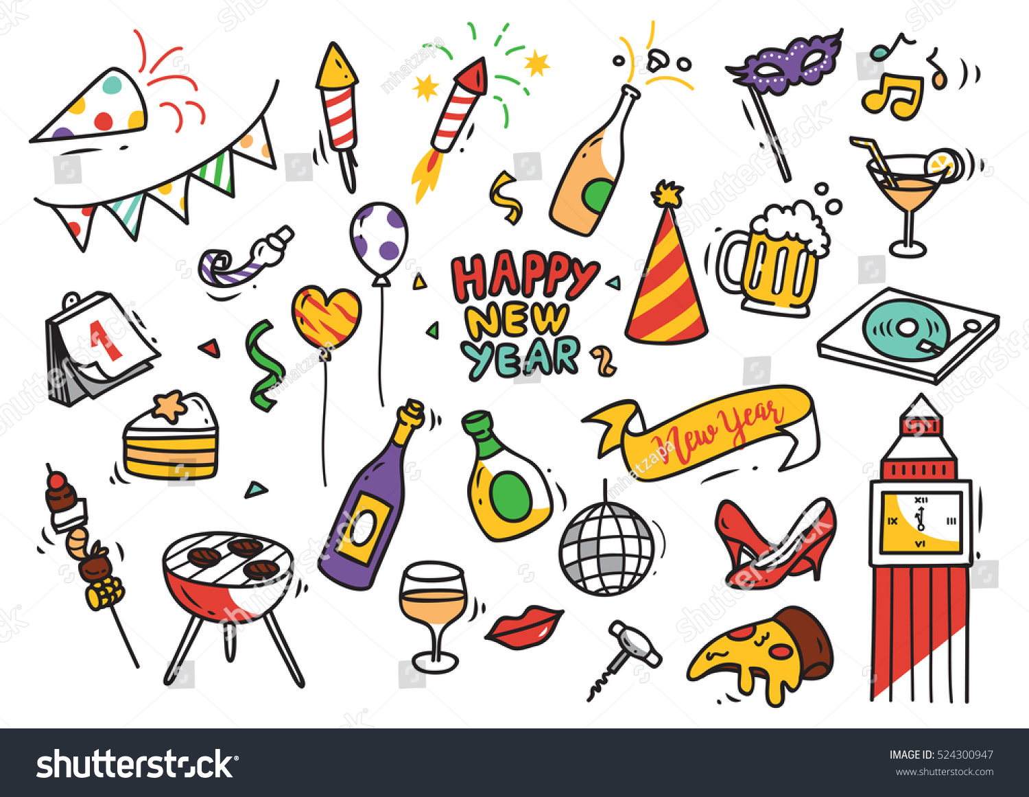 Set Of New Year Doodle Stock Photo 524300947 : Shutterstock