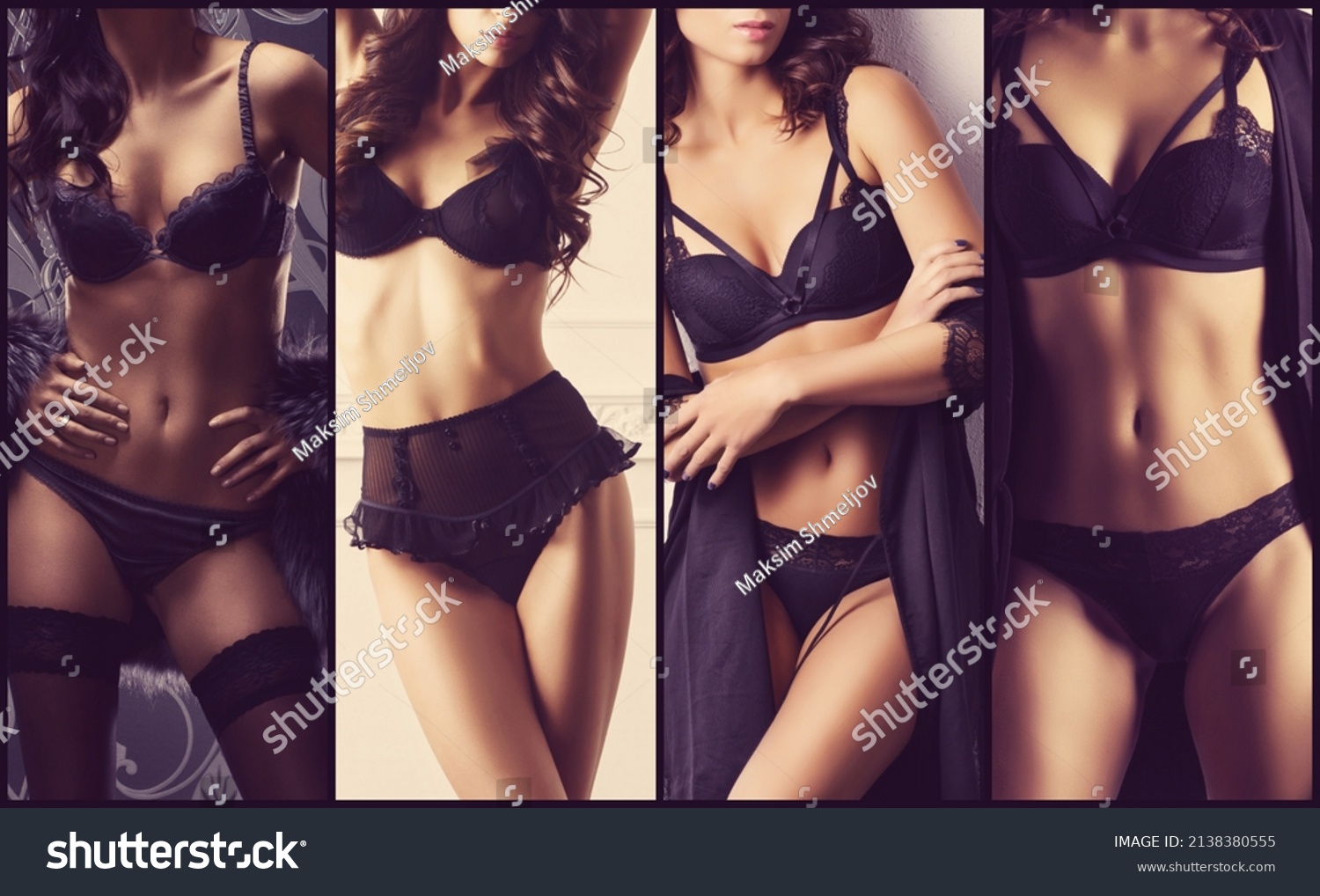 Set Photos Beautiful Sexy Women Lingerie Stock Photo 2138380555