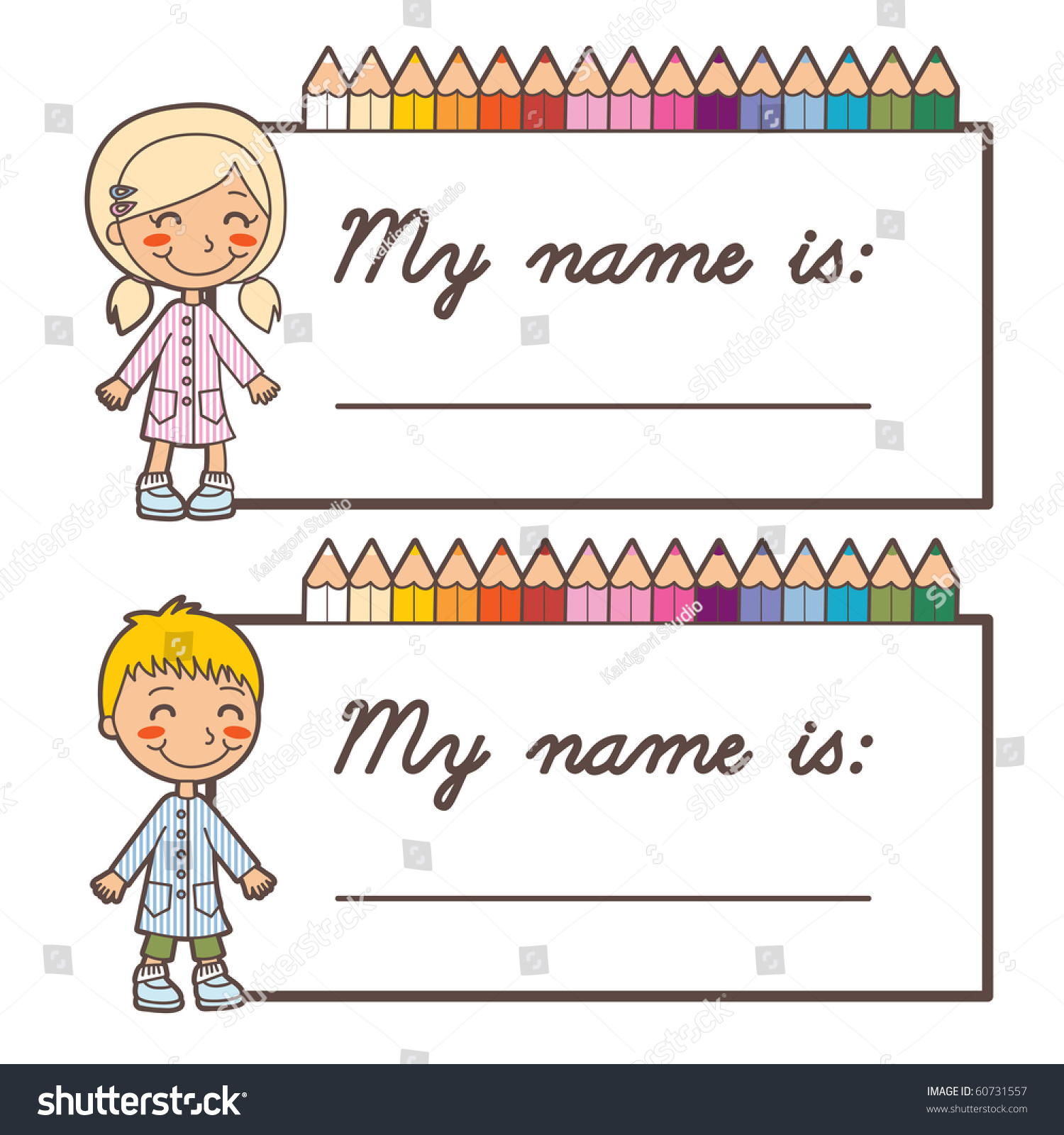 Set Of Two Name Cards For School, Boy And Girl Versions With Room For