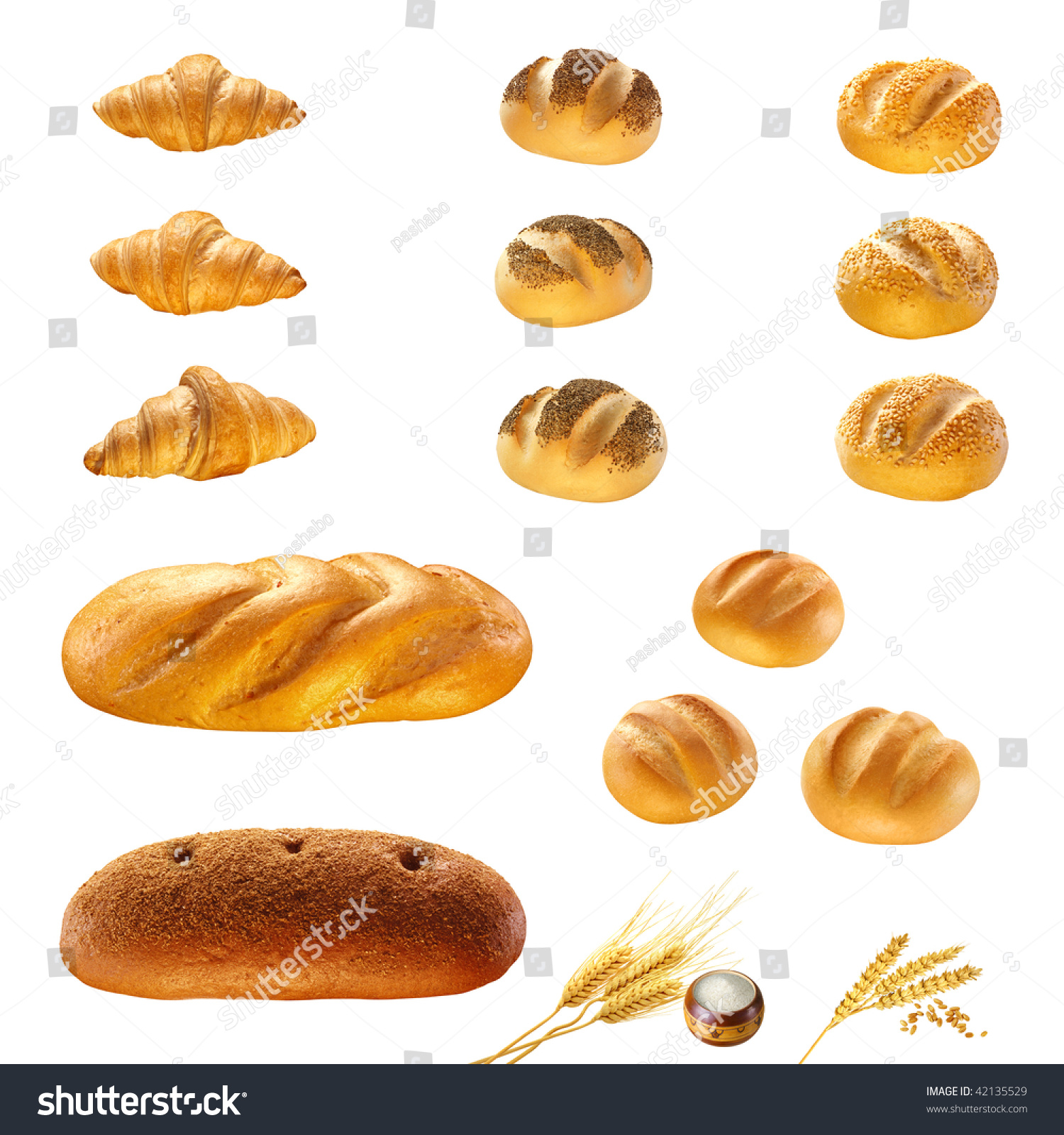 Set Of Types Of Bread Products. Isolated And Prepare For Design Works