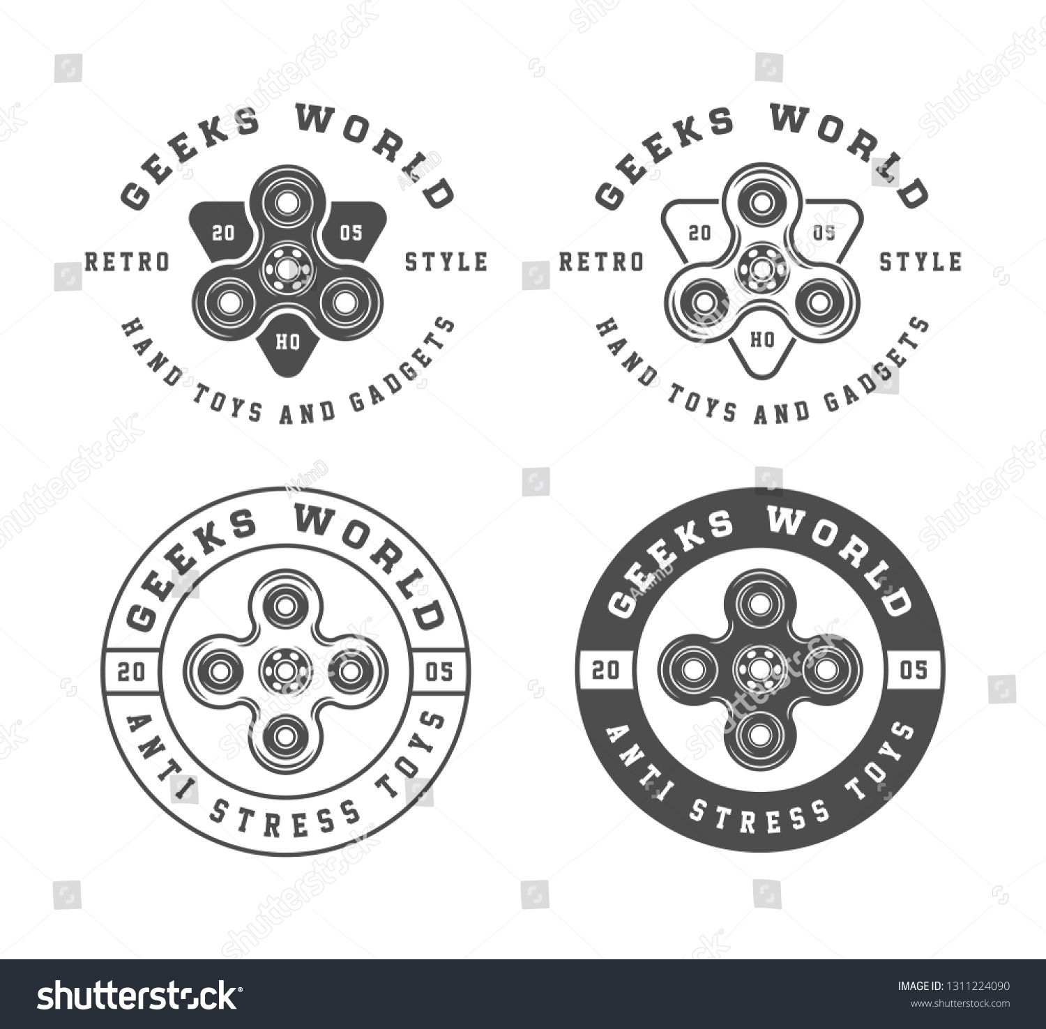 Set Vintage Fidget Spinners Logos Emblems Stock Illustration 1311224090