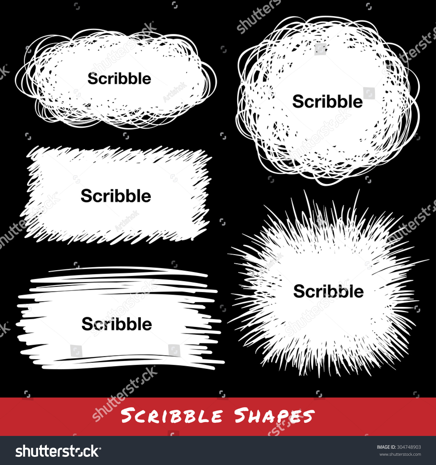 Set White Hand Drawn Scribble Shapes Stock Illustration