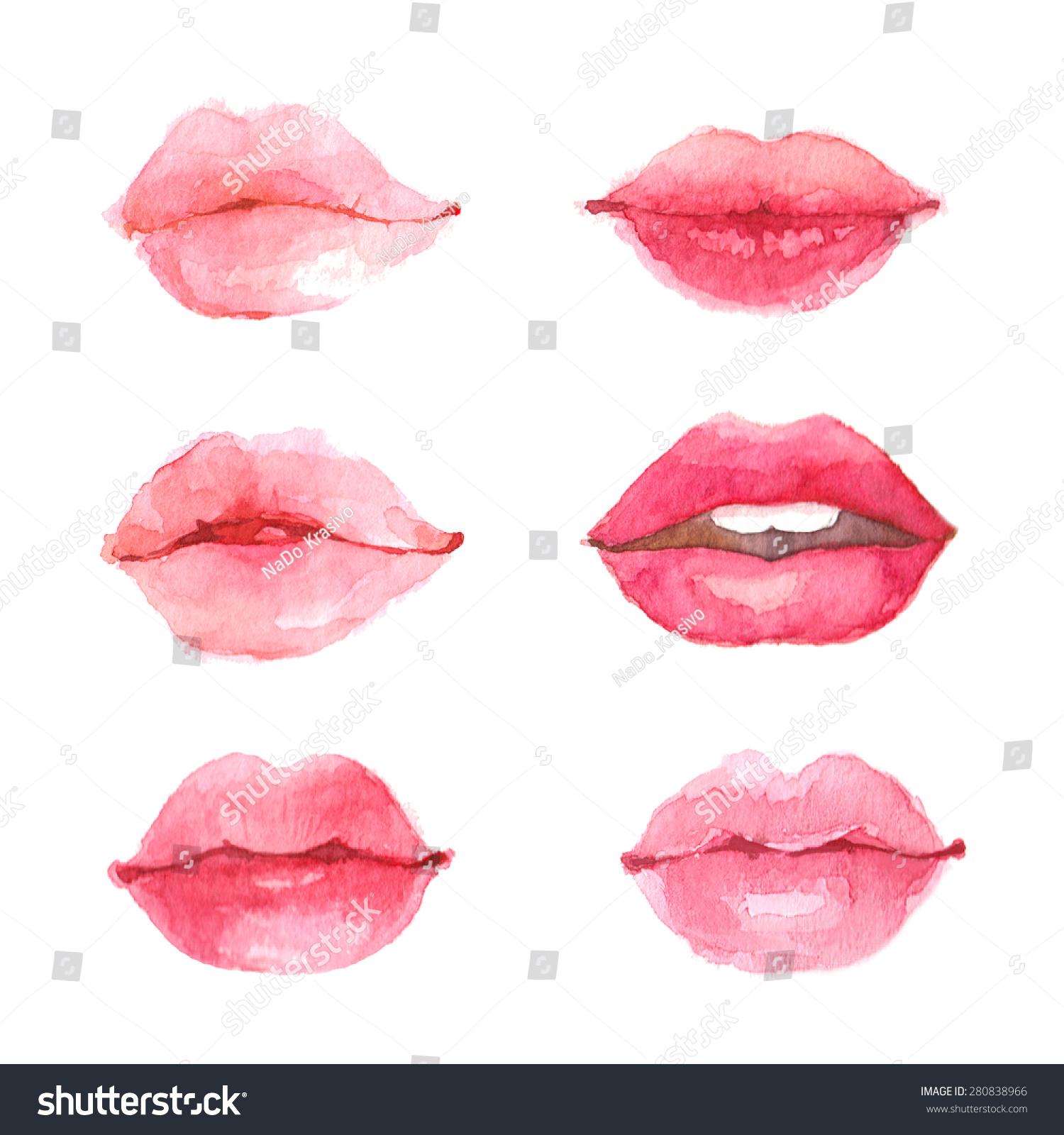 Set Watercolor Pink Lips Illustration Shutterstock