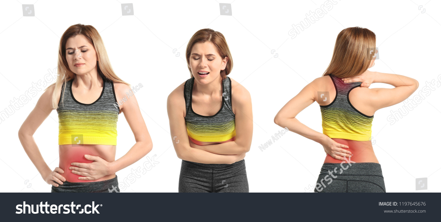 Set Mature Woman Suffering Pain Different Stock Photo