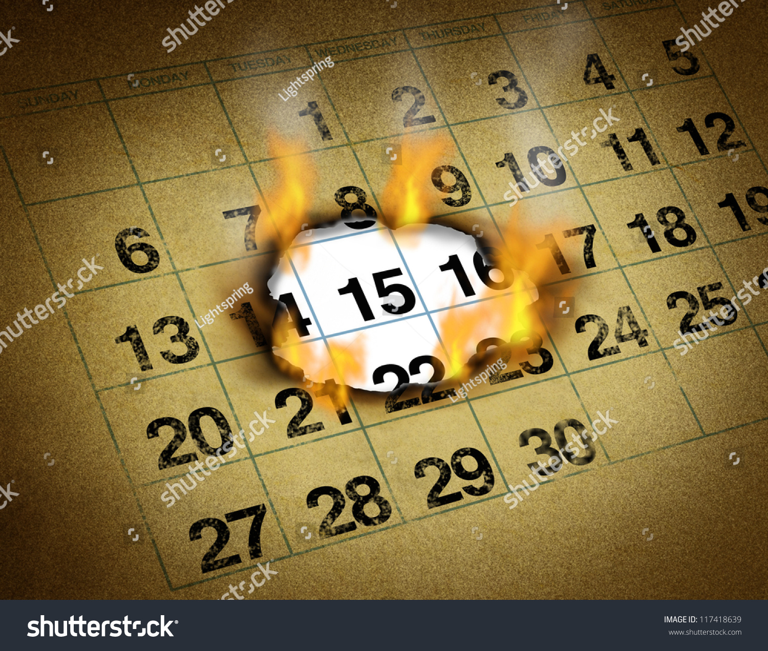 Setting An Important Hot Date On A Grunge Calendar On Fire Burning A