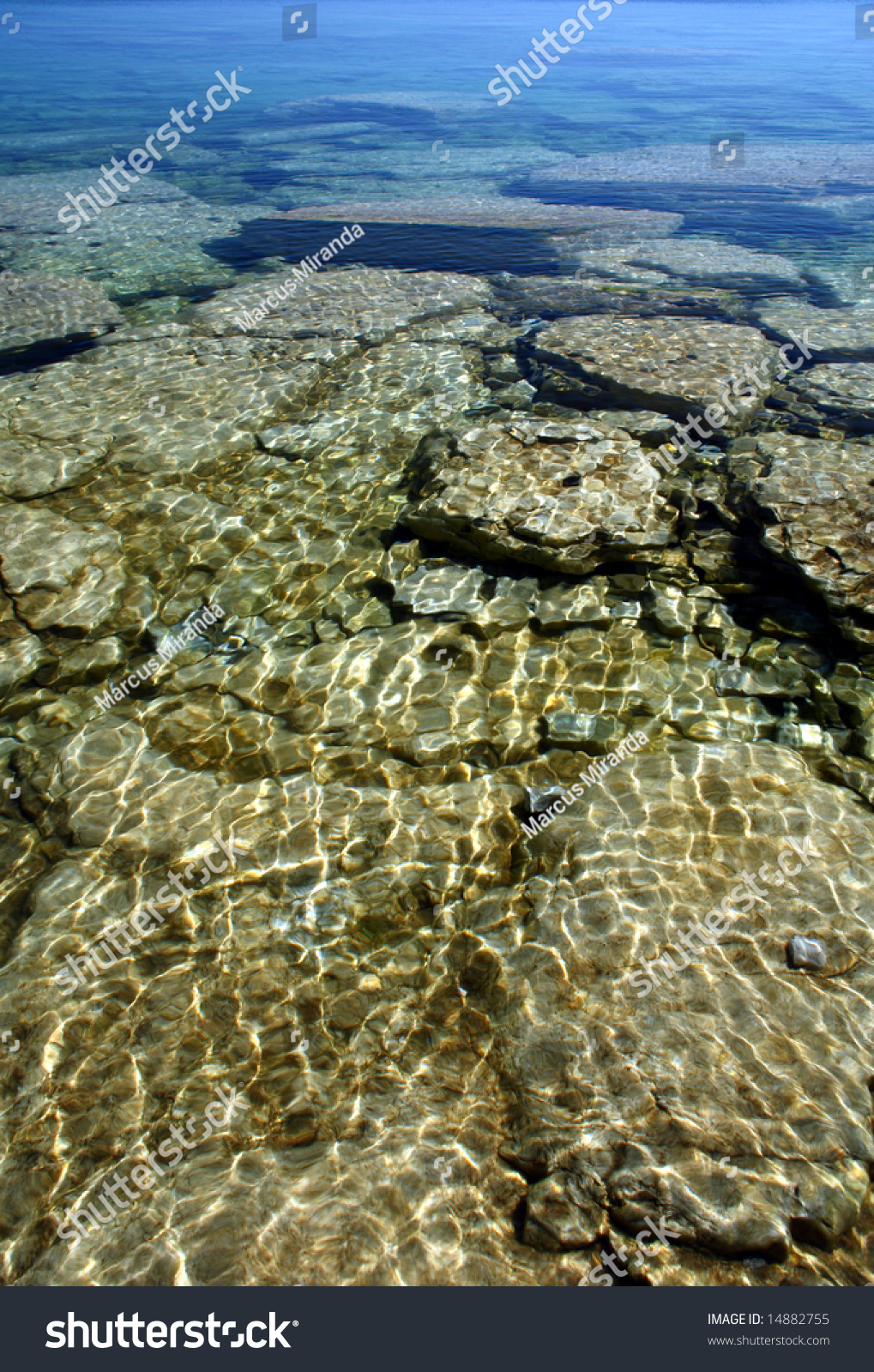 Several Rock Formations Submerged Clear Water Stock Photo 14882755