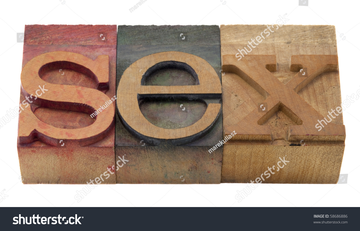 Sex Word In Vintage Wooden Letterpress Printing Blocks Stained By Color Inks Isolated On White 1316
