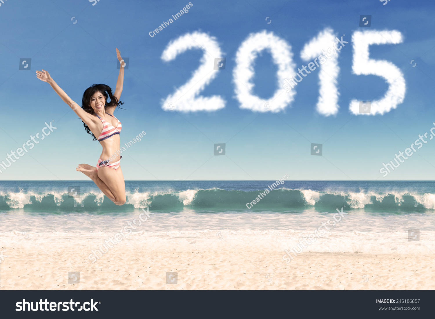 Sexy Asian Woman Bikini Jumping On Stock Photo 245186857 Shutterstock