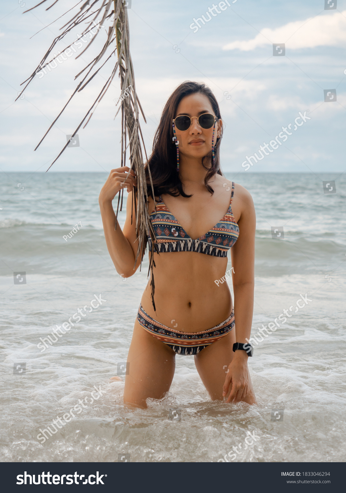 Sexy Asian Woman Bikini Posture Coconut Stock Photo 1833046294