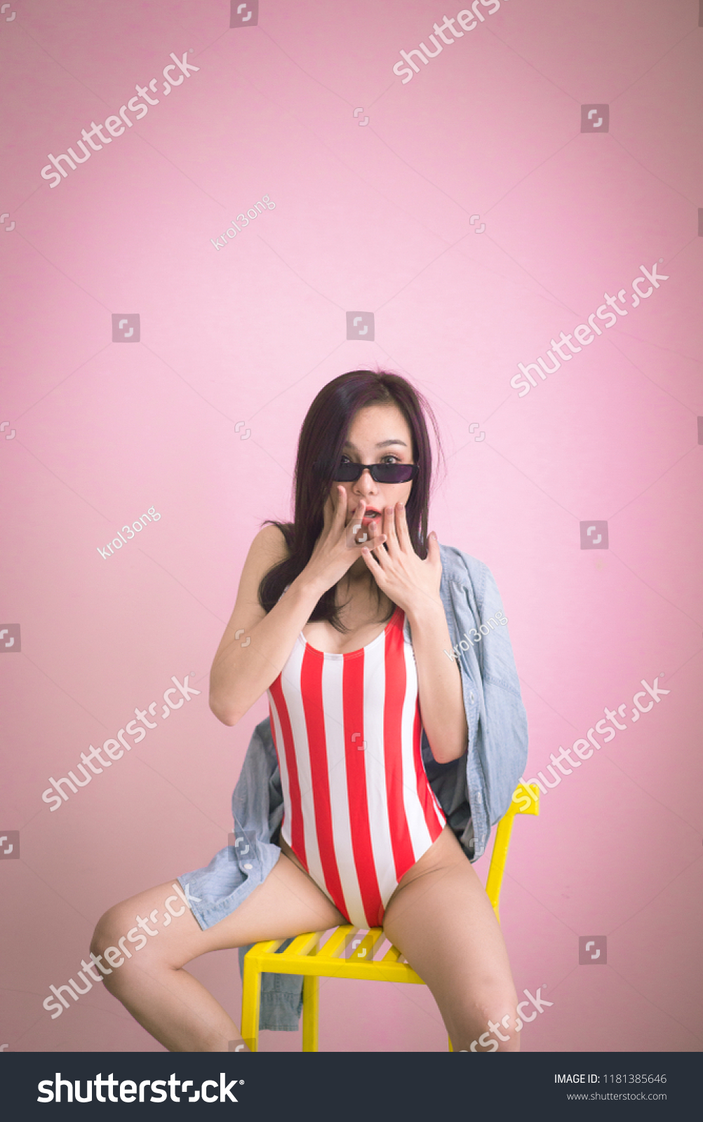 Sexy Asian Woman Red Bikini One Shutterstock