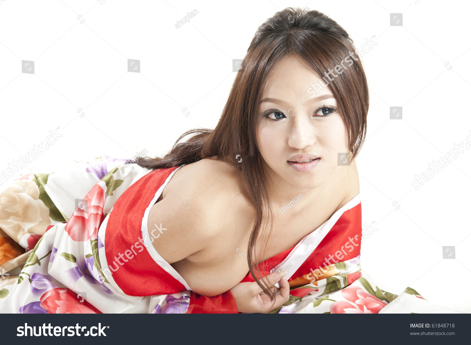 Sexy Asian Woman In Red Kimono Stock Photo 61848718 Shutterstock