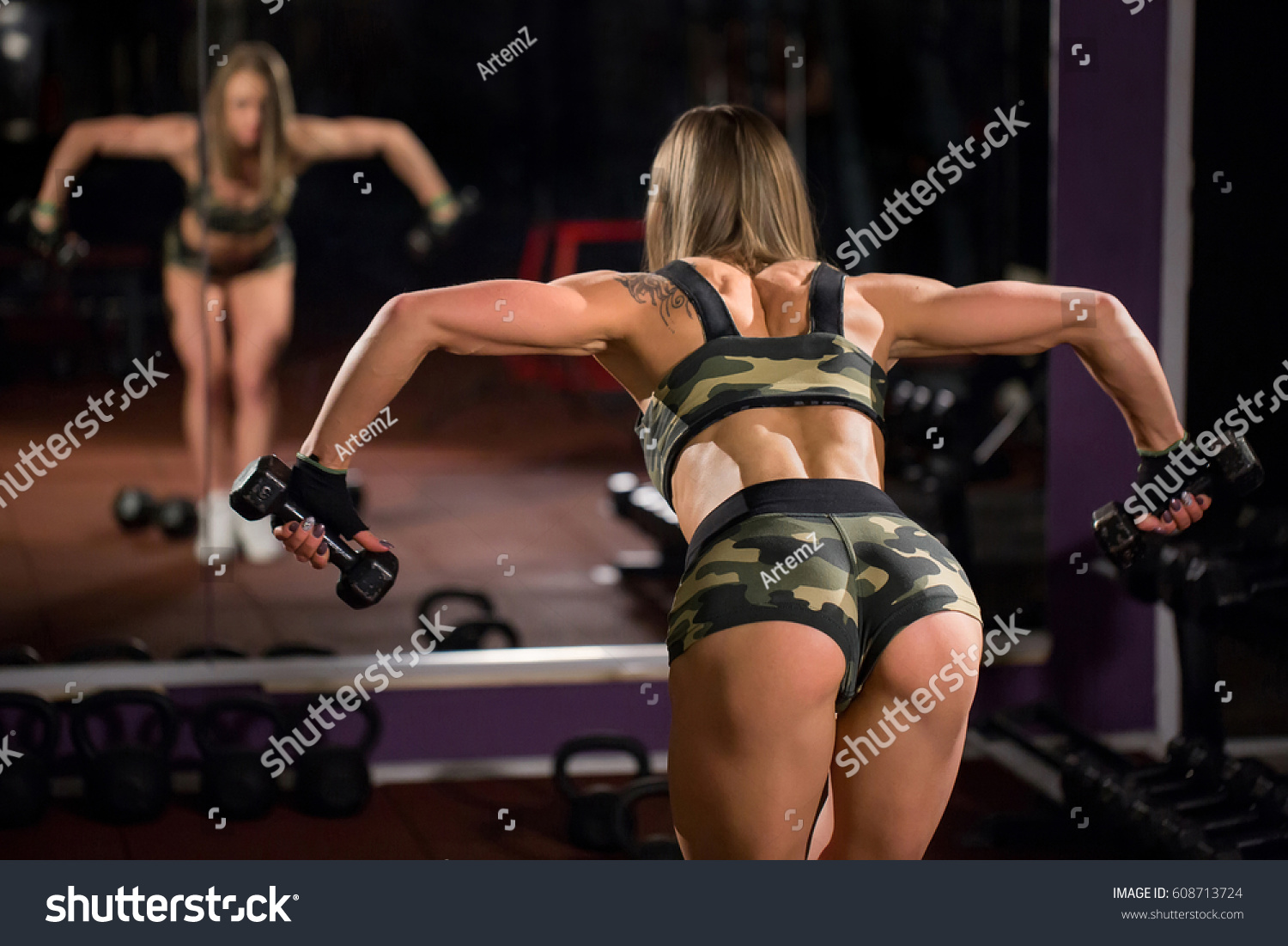 Sexy Beautiful Ass Thong Athletic Woman Stock Photo 608713724