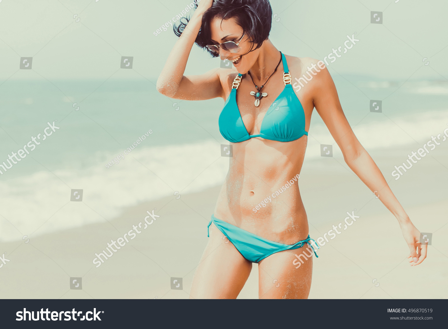 Sexy Bikini Body Woman Abs Sunglasses Shutterstock