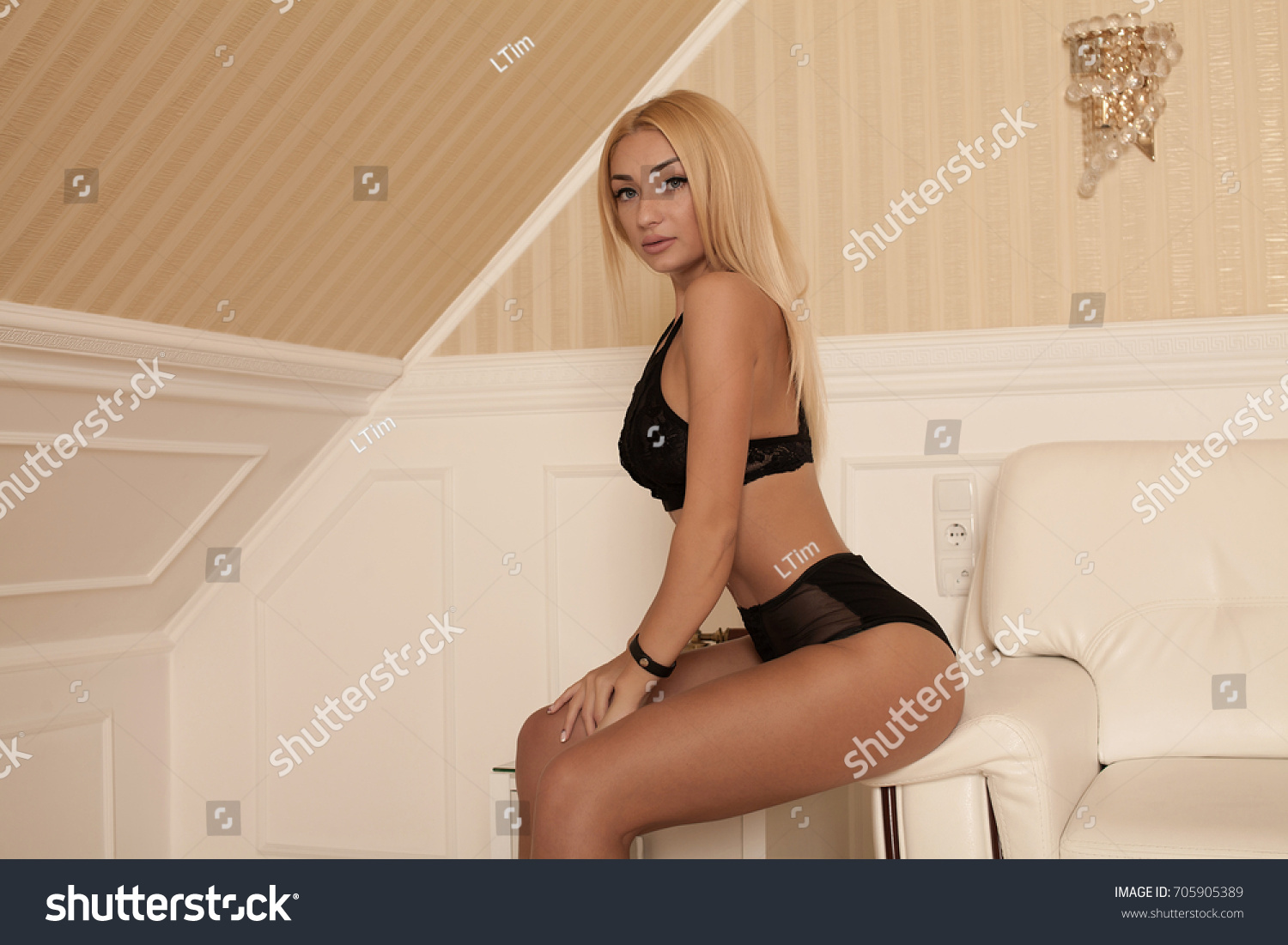 Sexy Blond Woman Wear Black Lingerie Stock Photo Shutterstock